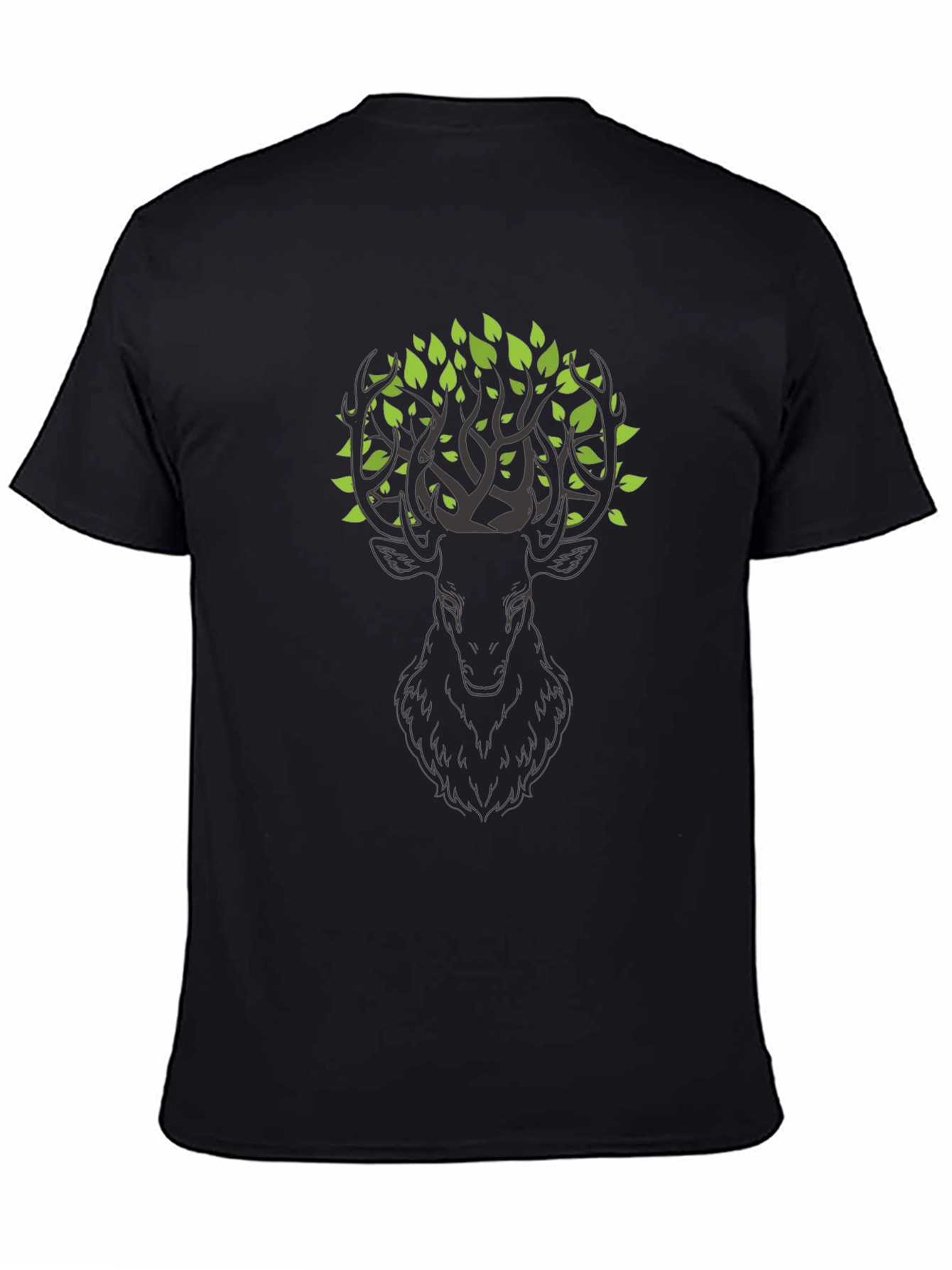 Nature Deer Graphic Tee - Black Cotton T-Shirt