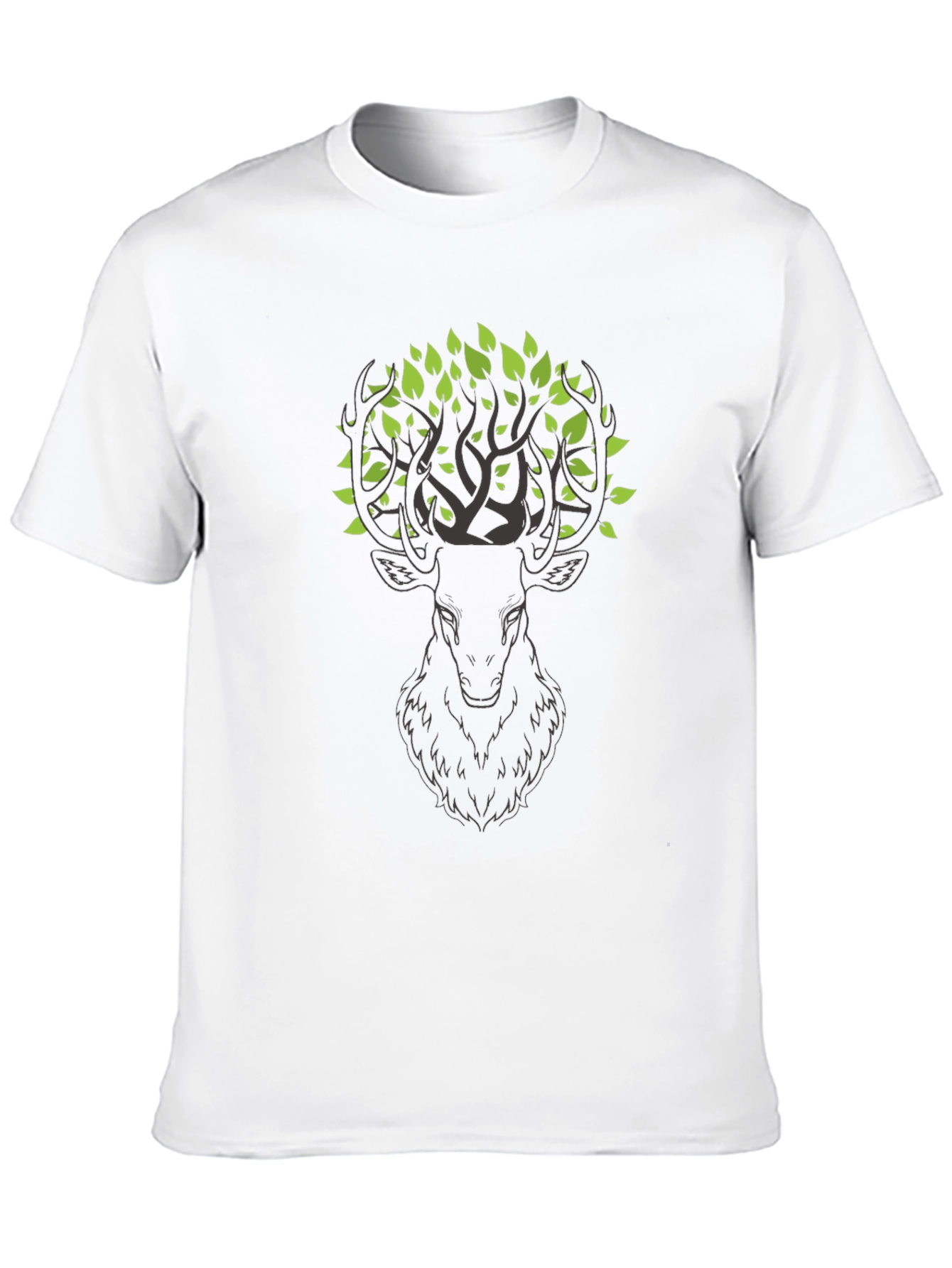 Nature Deer Graphic Tee - Black Cotton T-Shirt