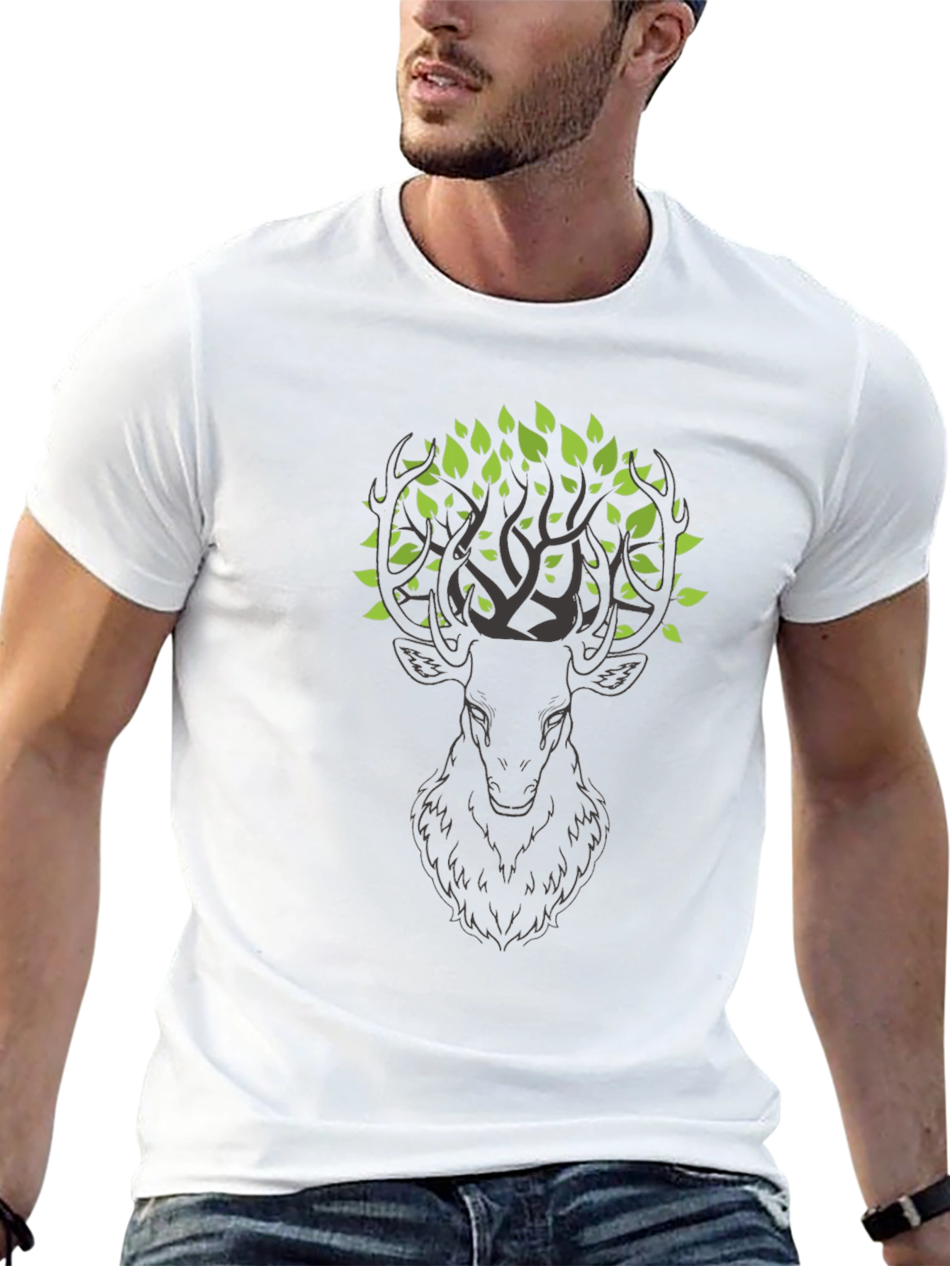 Nature Deer Graphic Tee - Black Cotton T-Shirt