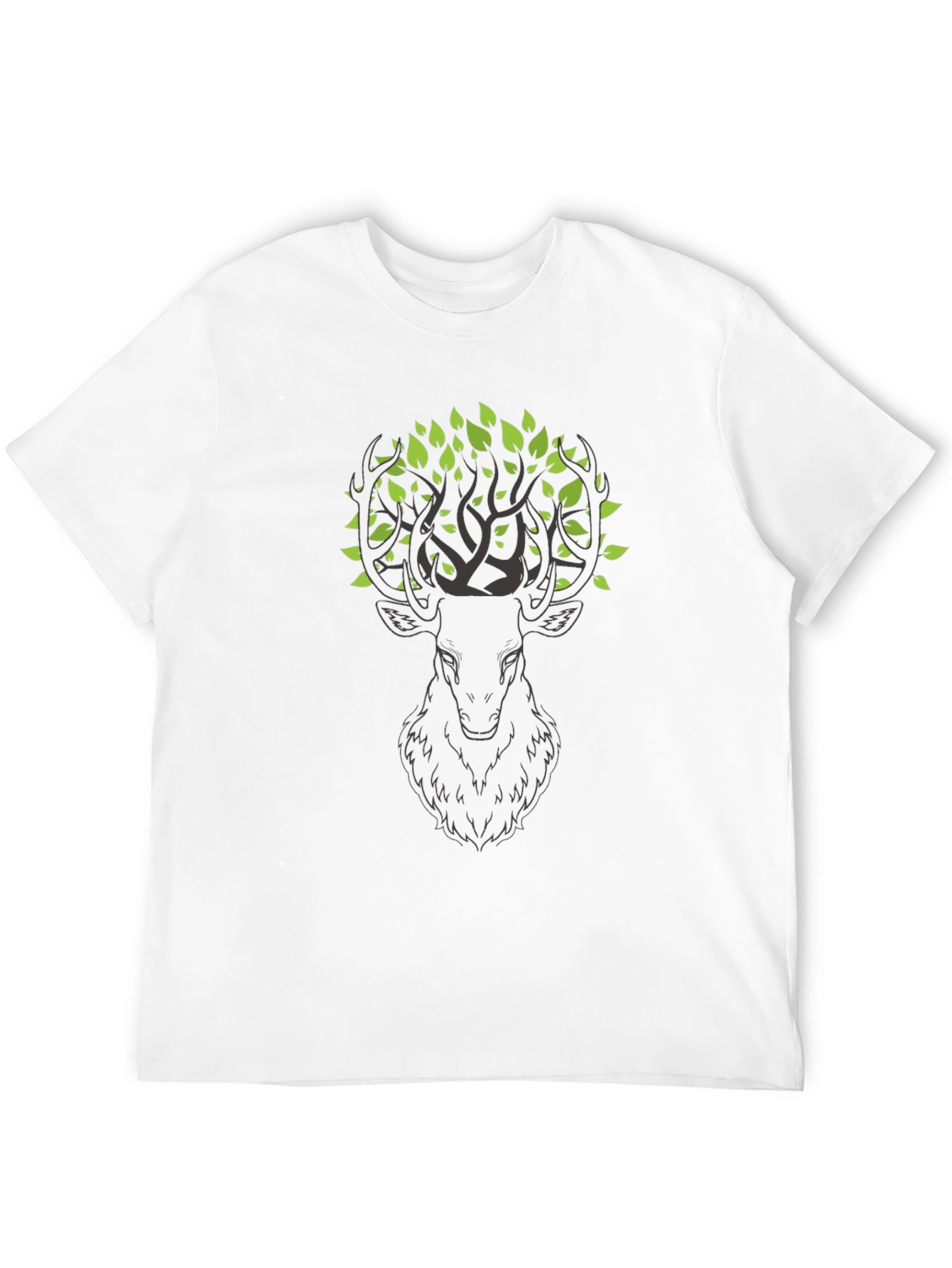 Nature Deer Graphic Tee - Black Cotton T-Shirt