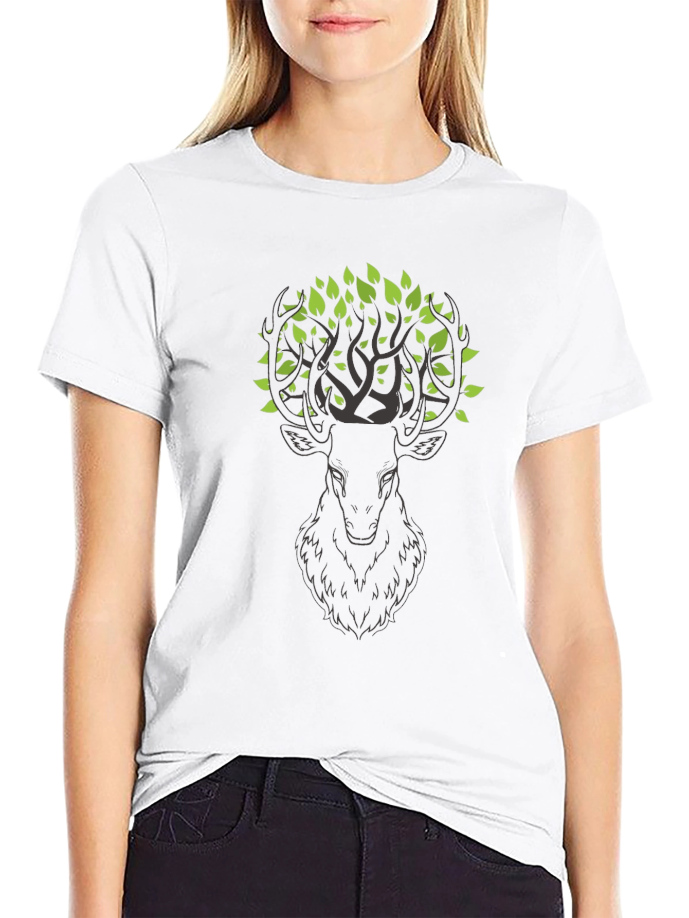Nature Deer Graphic Tee - Black Cotton T-Shirt