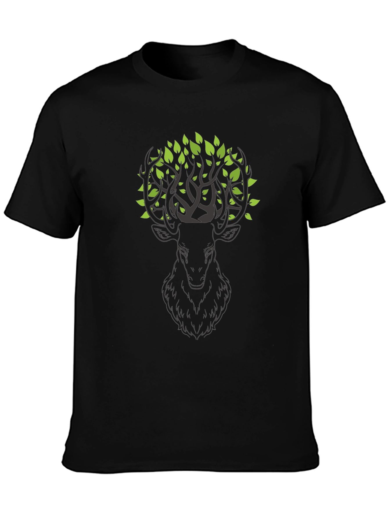 Nature Deer Graphic Tee - Black Cotton T-Shirt