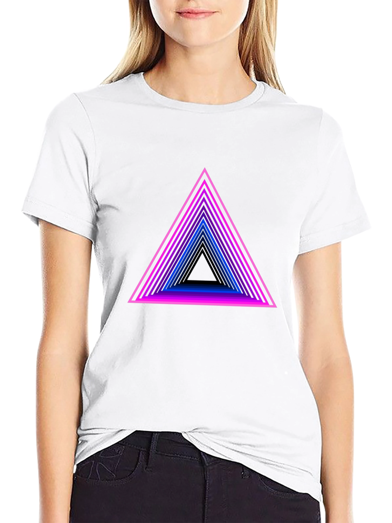 Retro Geometric Triangle Graphic Tee - Black