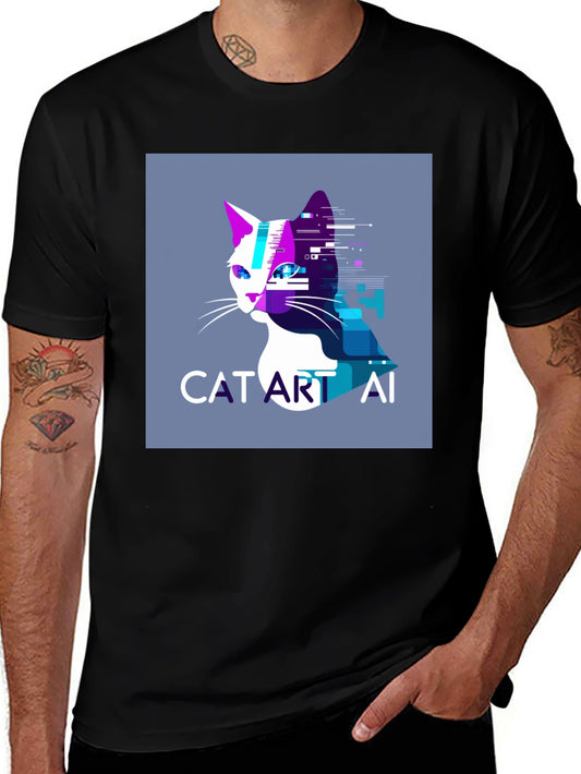 Cat Art AI Graphic Black T-Shirt