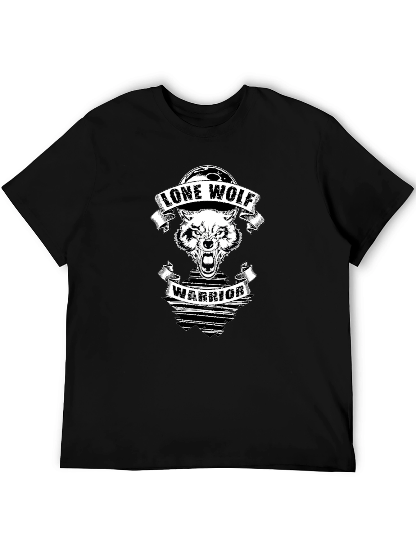 Lone Wolf Warrior Graphic Print Black T-Shirt