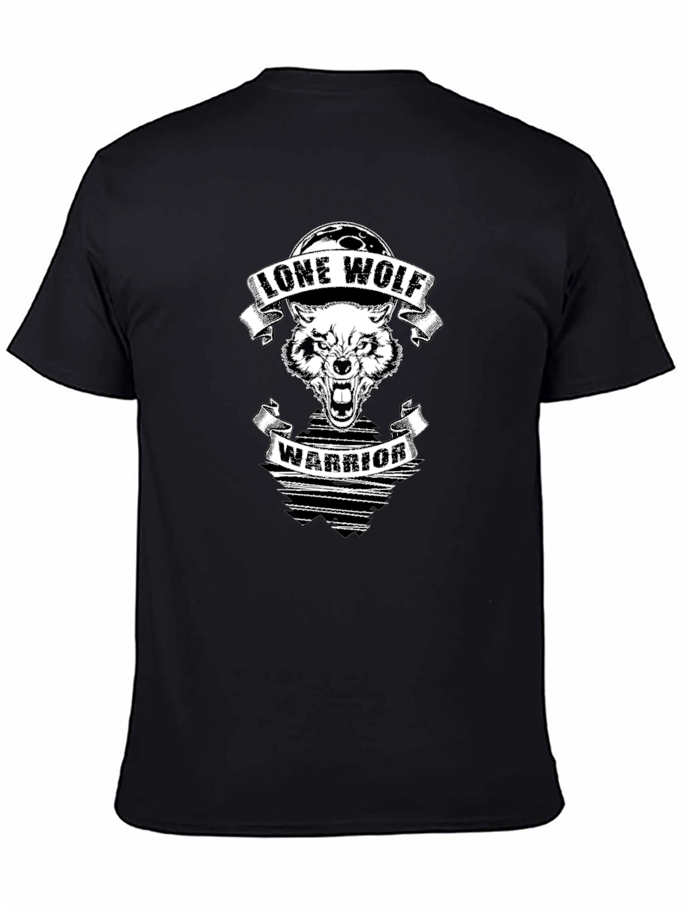 Lone Wolf Warrior Graphic Print Black T-Shirt