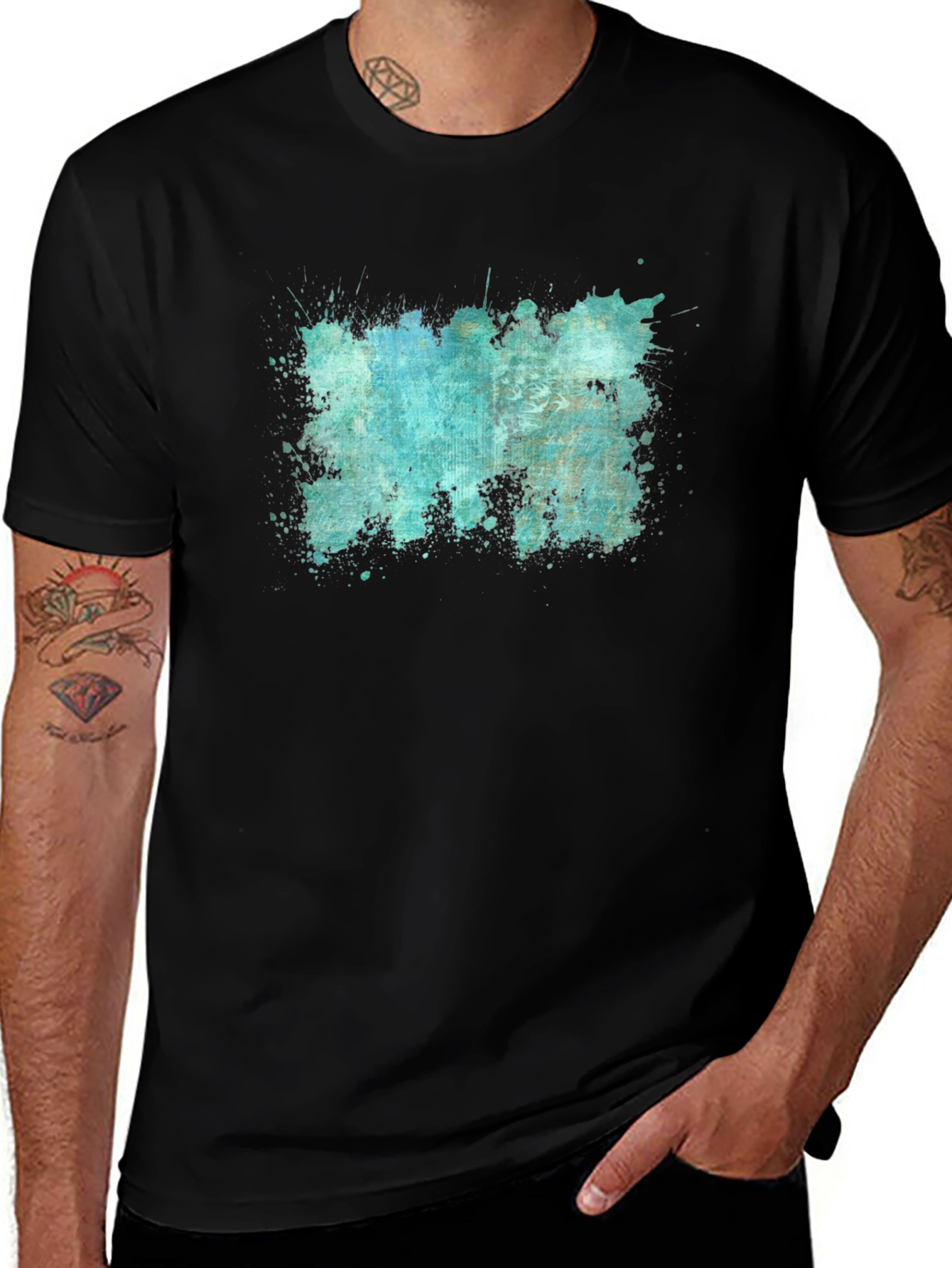 Abstract Splatter Print Black T-Shirt