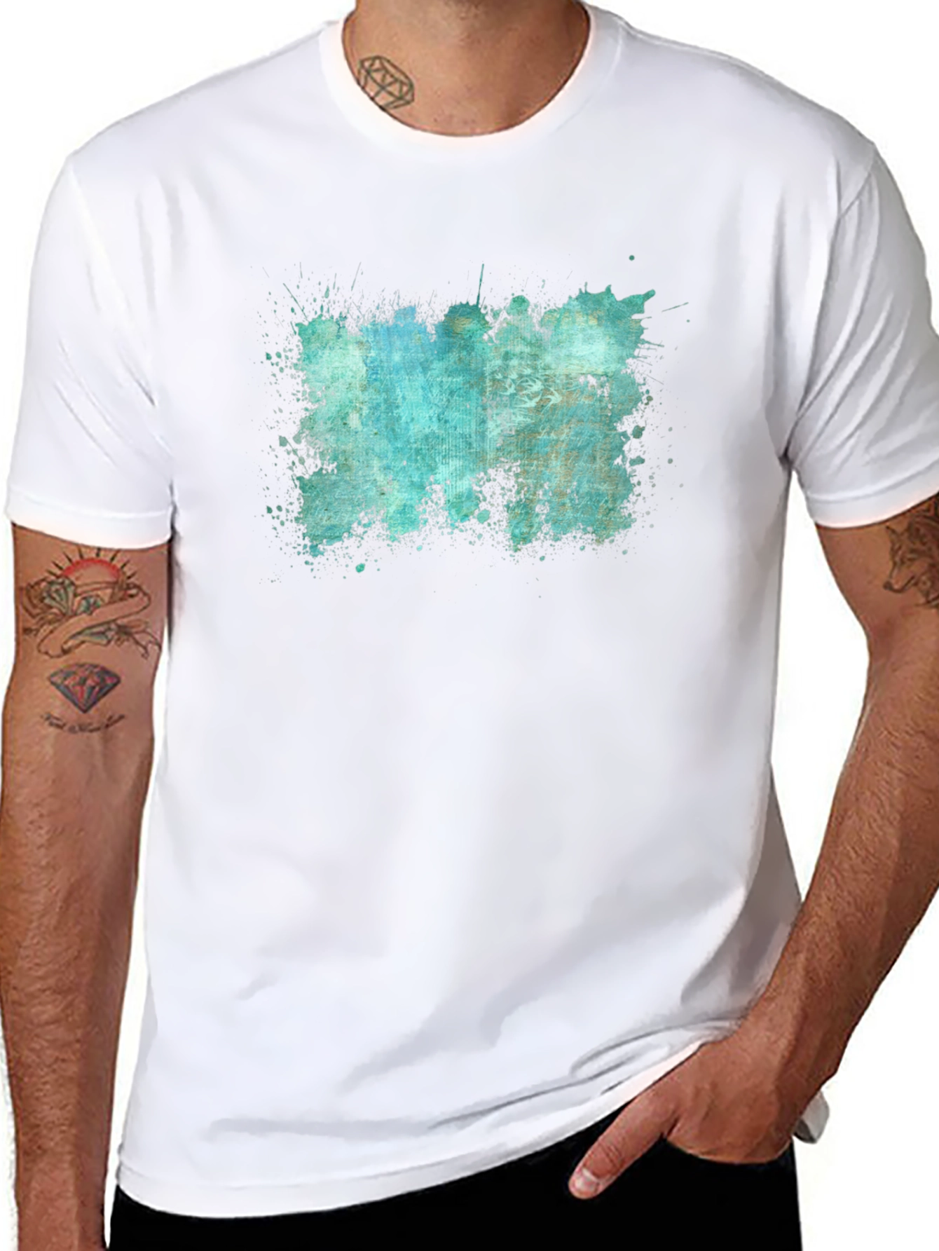 Abstract Splatter Print Black T-Shirt