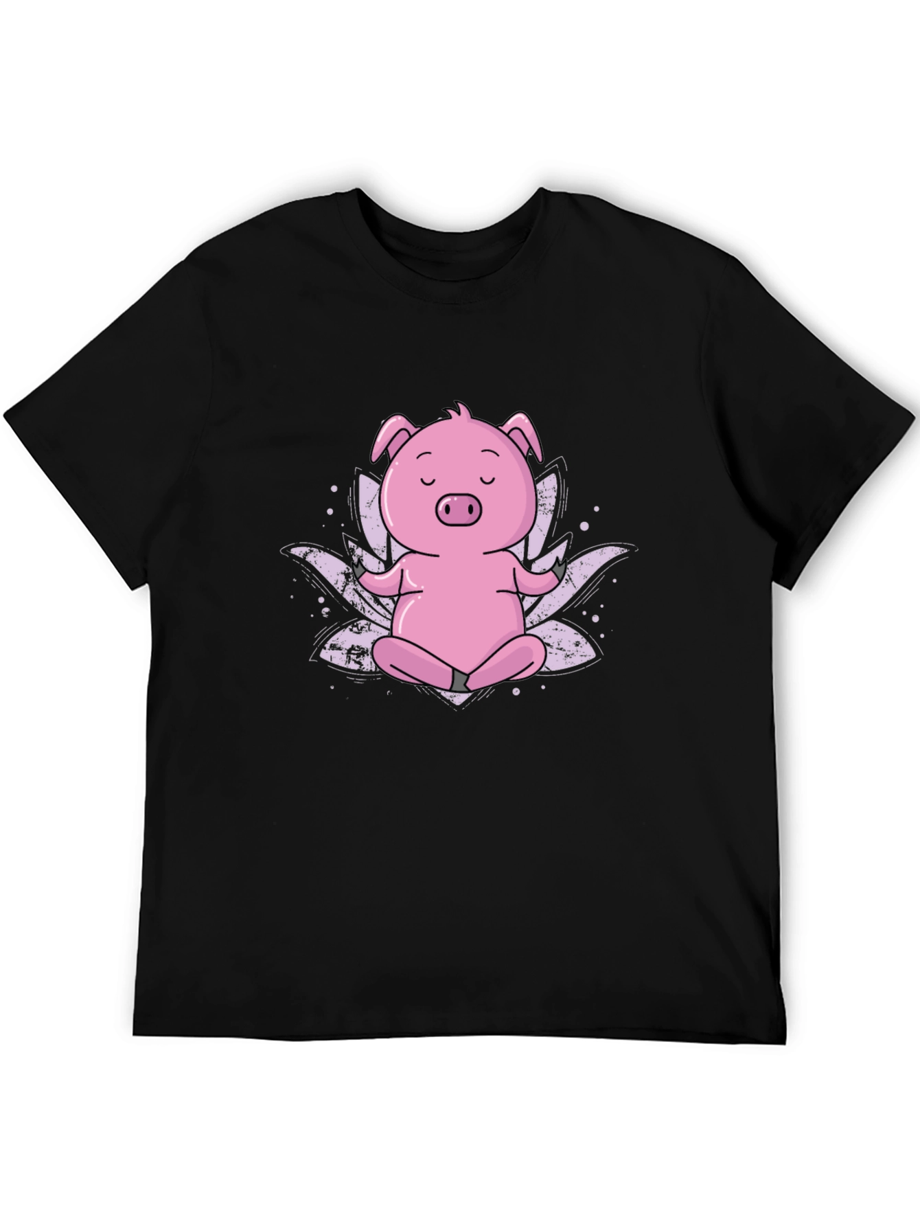 Zen Pig Black T-Shirt - Meditating Cartoon Animal