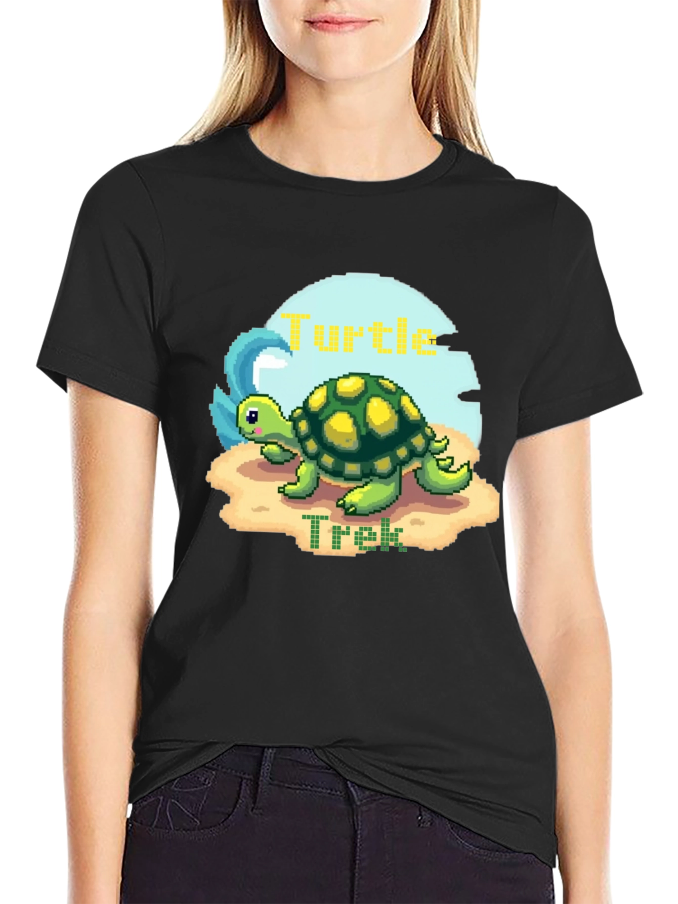 Pixel Turtle Trek Graphic Tee - Black
