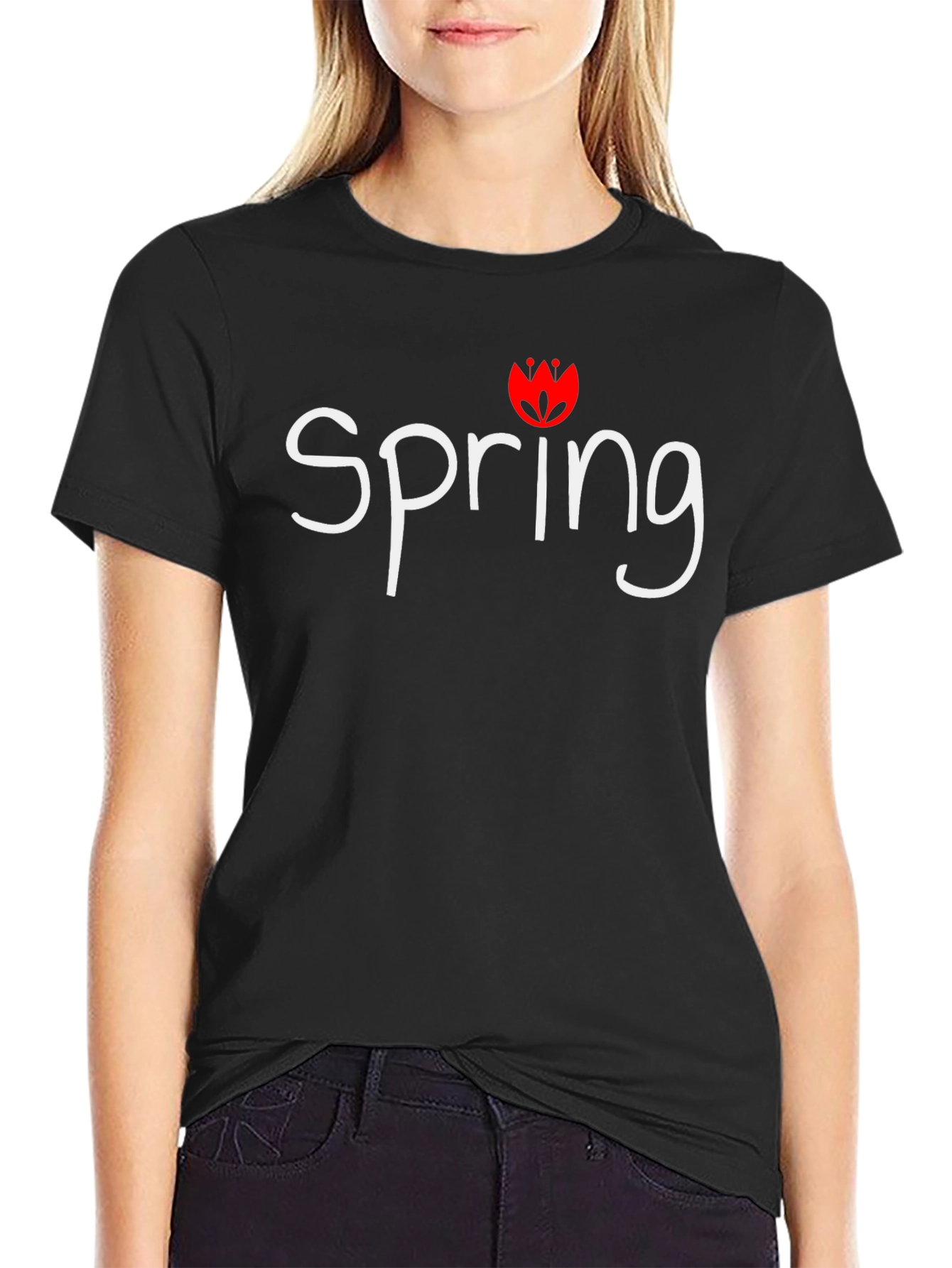 Spring Graphic Tee - Black Cotton T-Shirt