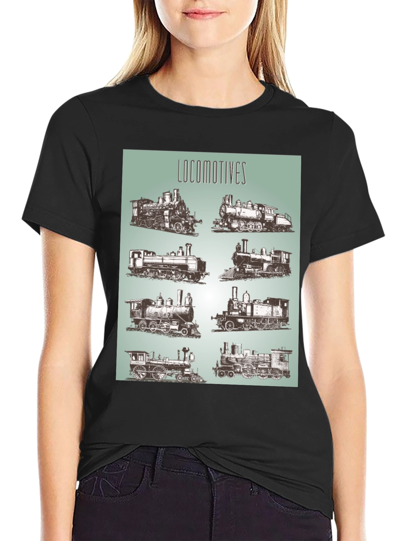 Locomotive Train Graphic Tee - Black Cotton T-Shirt