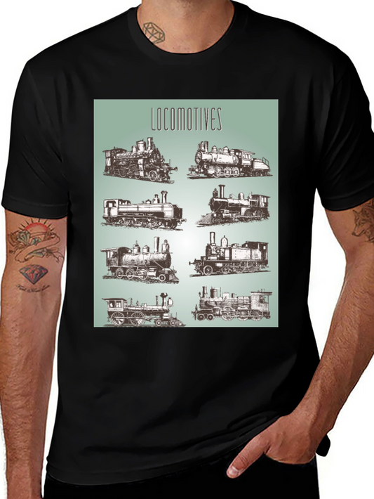 Locomotive Train Graphic Tee - Black Cotton T-Shirt