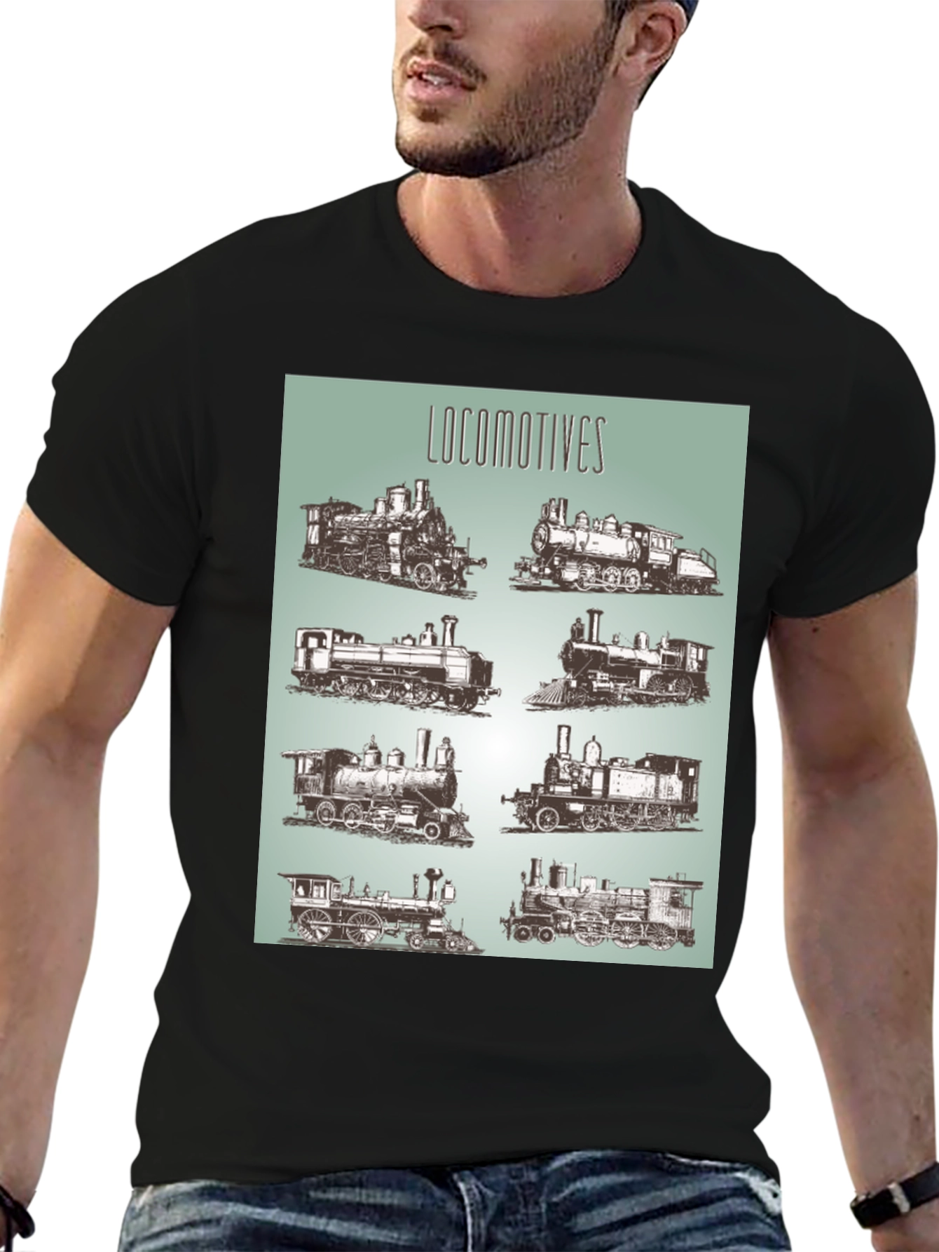 Locomotive Train Graphic Tee - Black Cotton T-Shirt