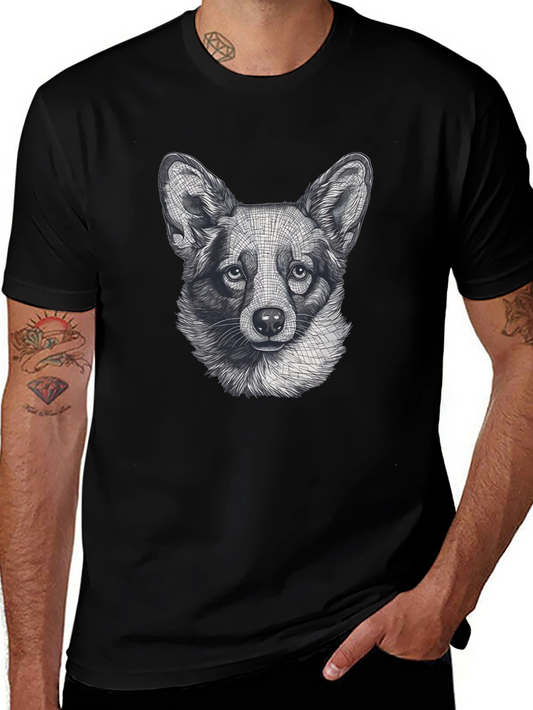 Corgi Dog Art Graphic Tee - Black Crewneck T-Shirt