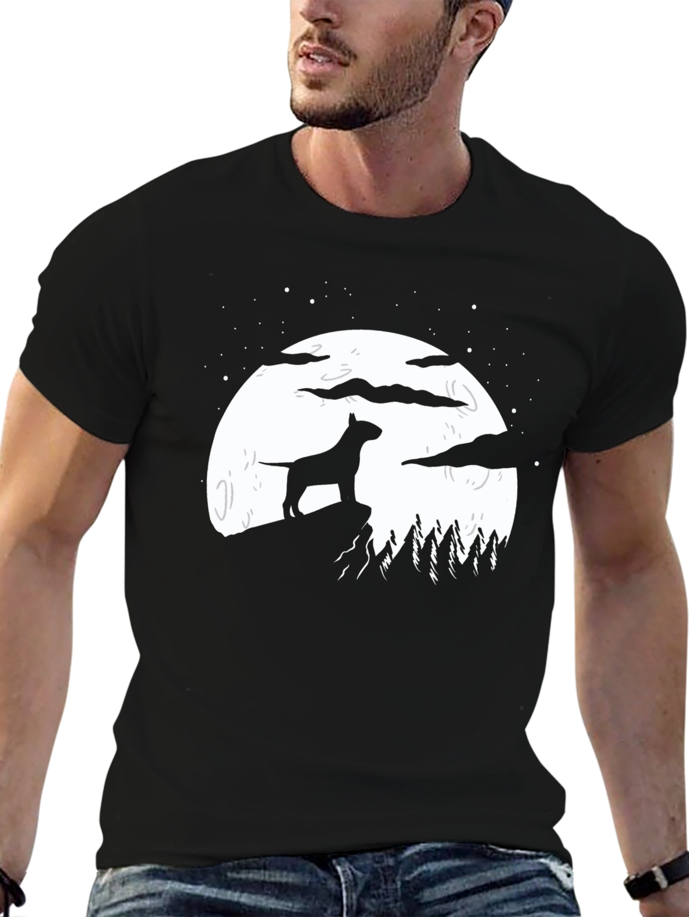 Dog Silhouette Moon Graphic T-Shirt
