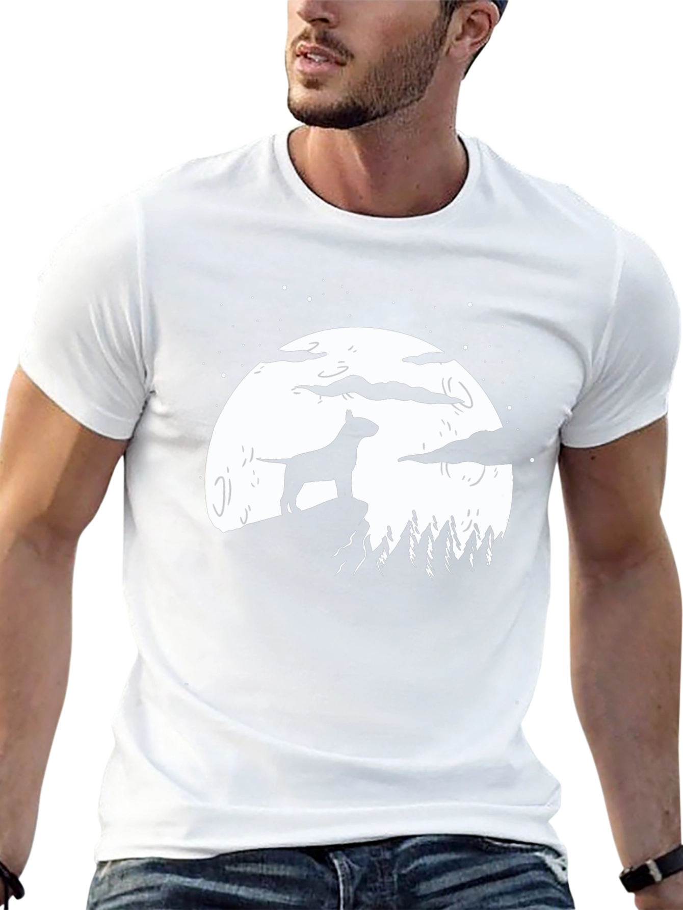Dog Silhouette Moon Graphic T-Shirt