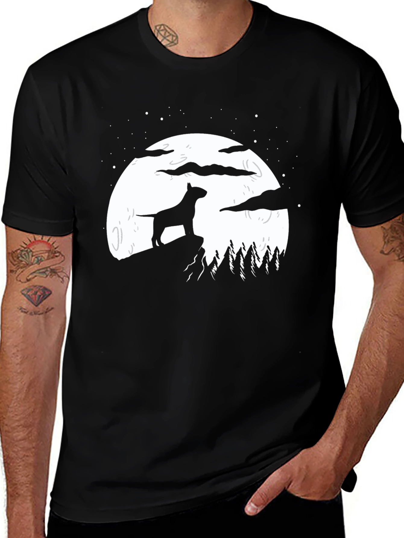 Dog Silhouette Moon Graphic T-Shirt