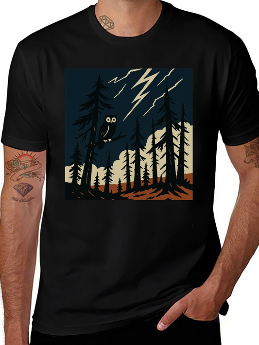 Owl in Forest Graphic Tee - Stylish Dark Design