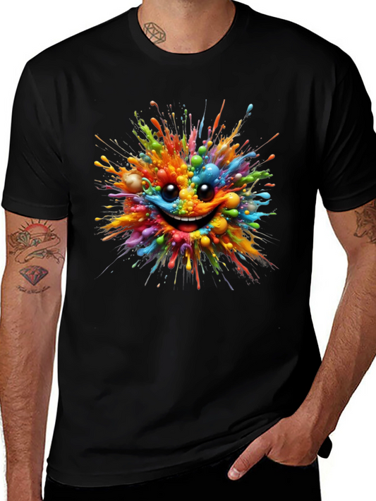 Colorful Splatter Smiley Face Graphic T-Shirt