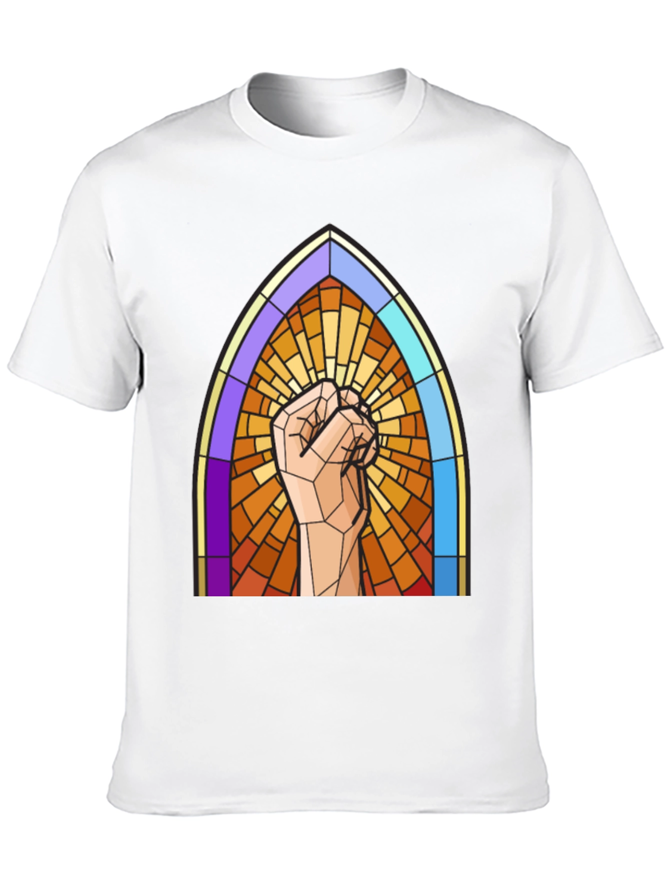 Stained Glass Fist Graphic Tee - Bold Statement Shirt