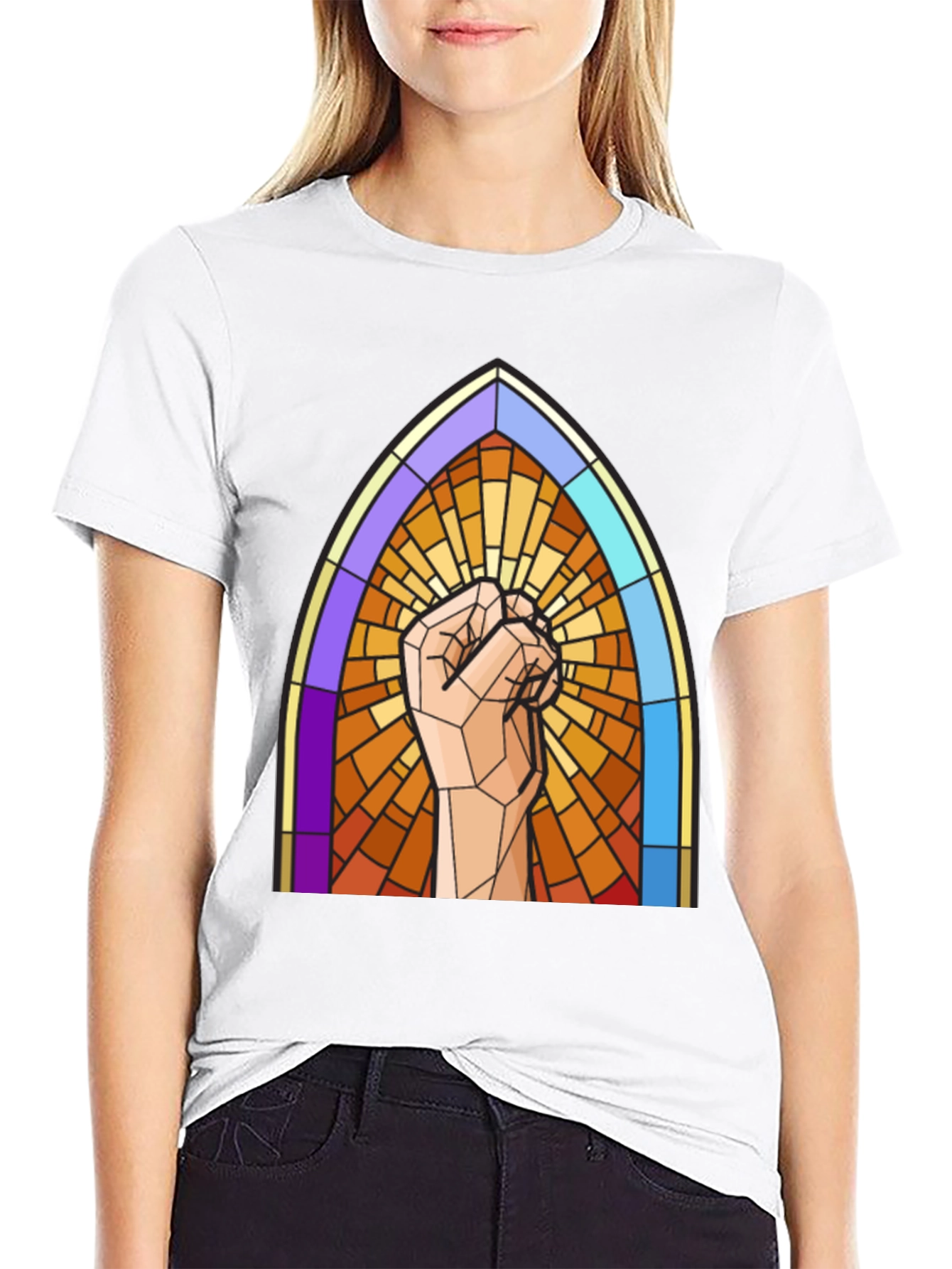 Stained Glass Fist Graphic Tee - Bold Statement Shirt