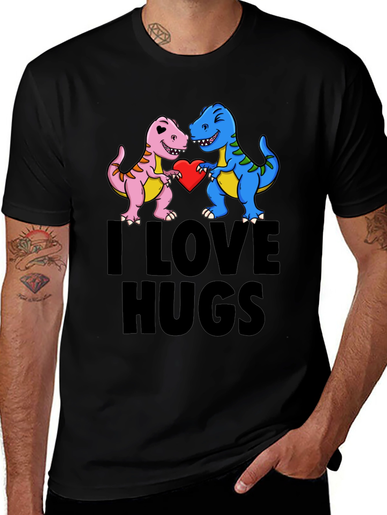 I Love Hugs T-Shirt - Dinosaur Graphic Tee
