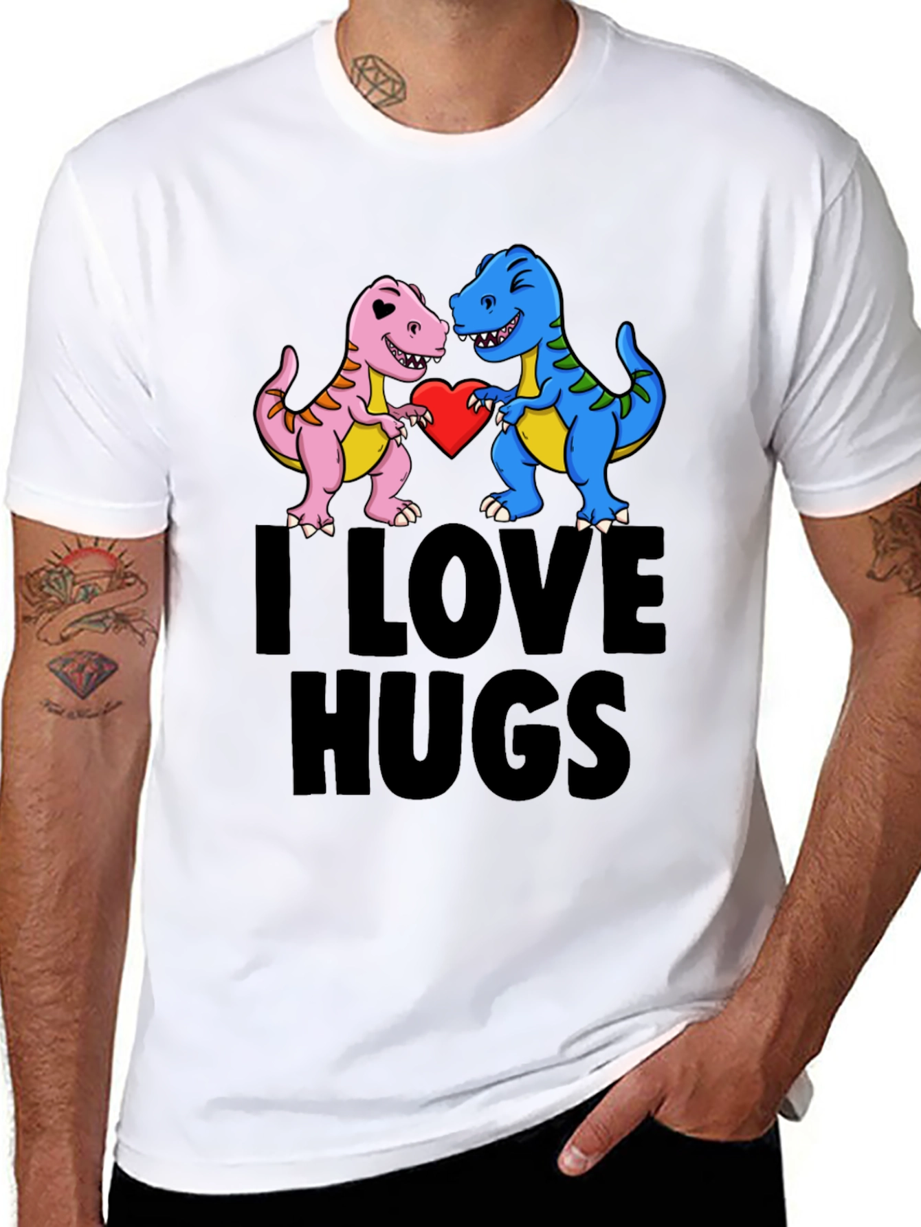 I Love Hugs T-Shirt - Dinosaur Graphic Tee