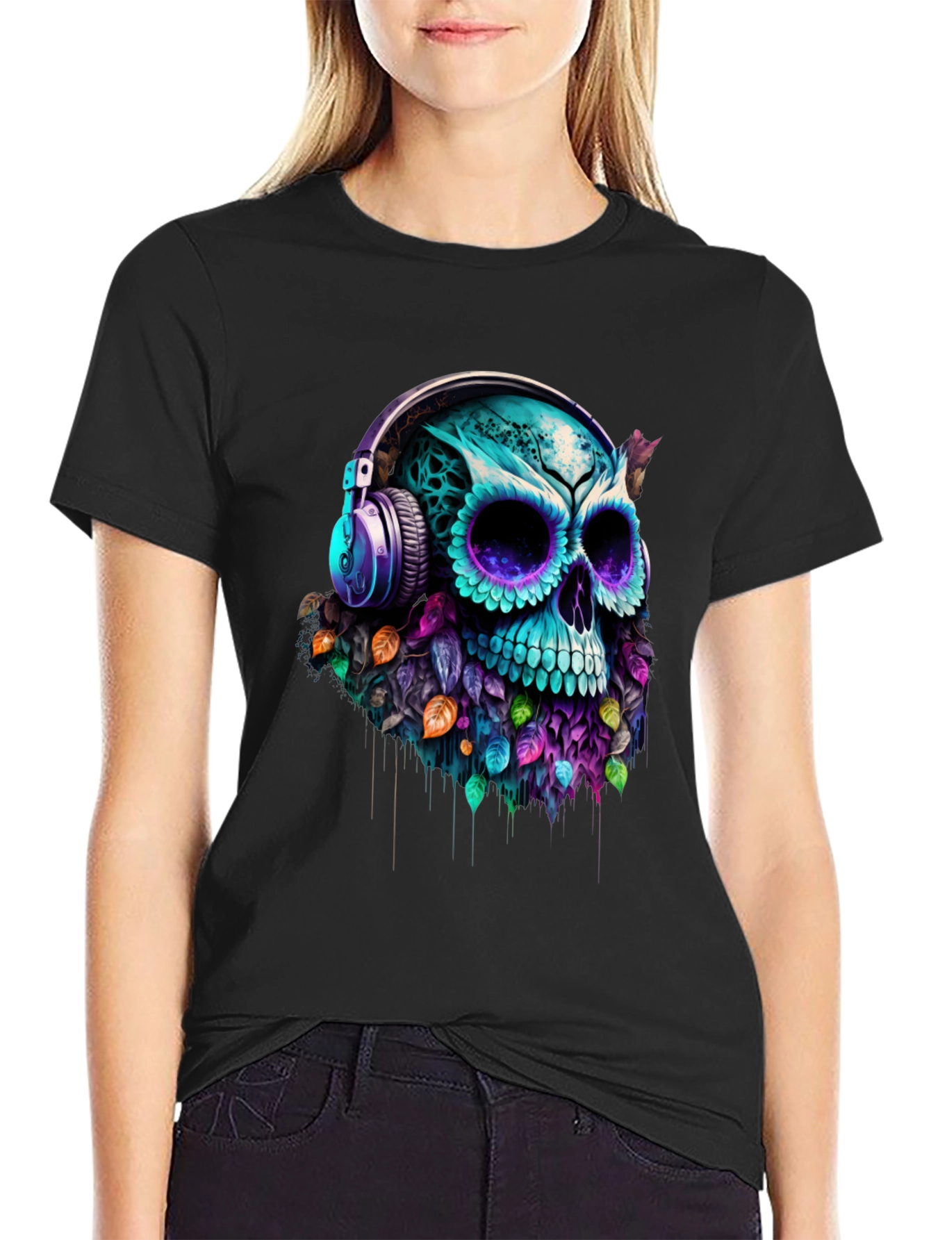 Skull with Headphones Graphic Tee
