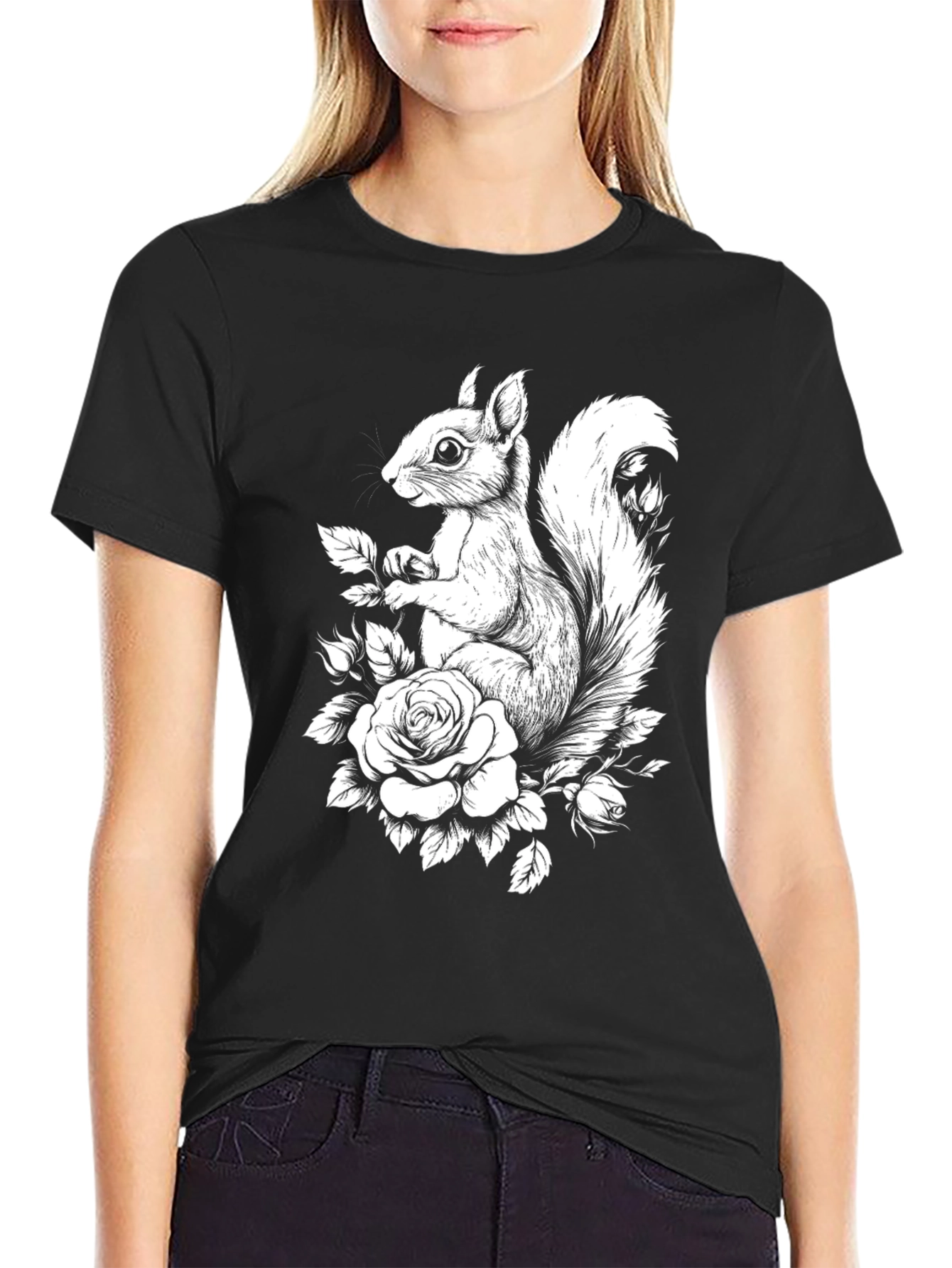 Squirrel and Rose Graphic Tee
