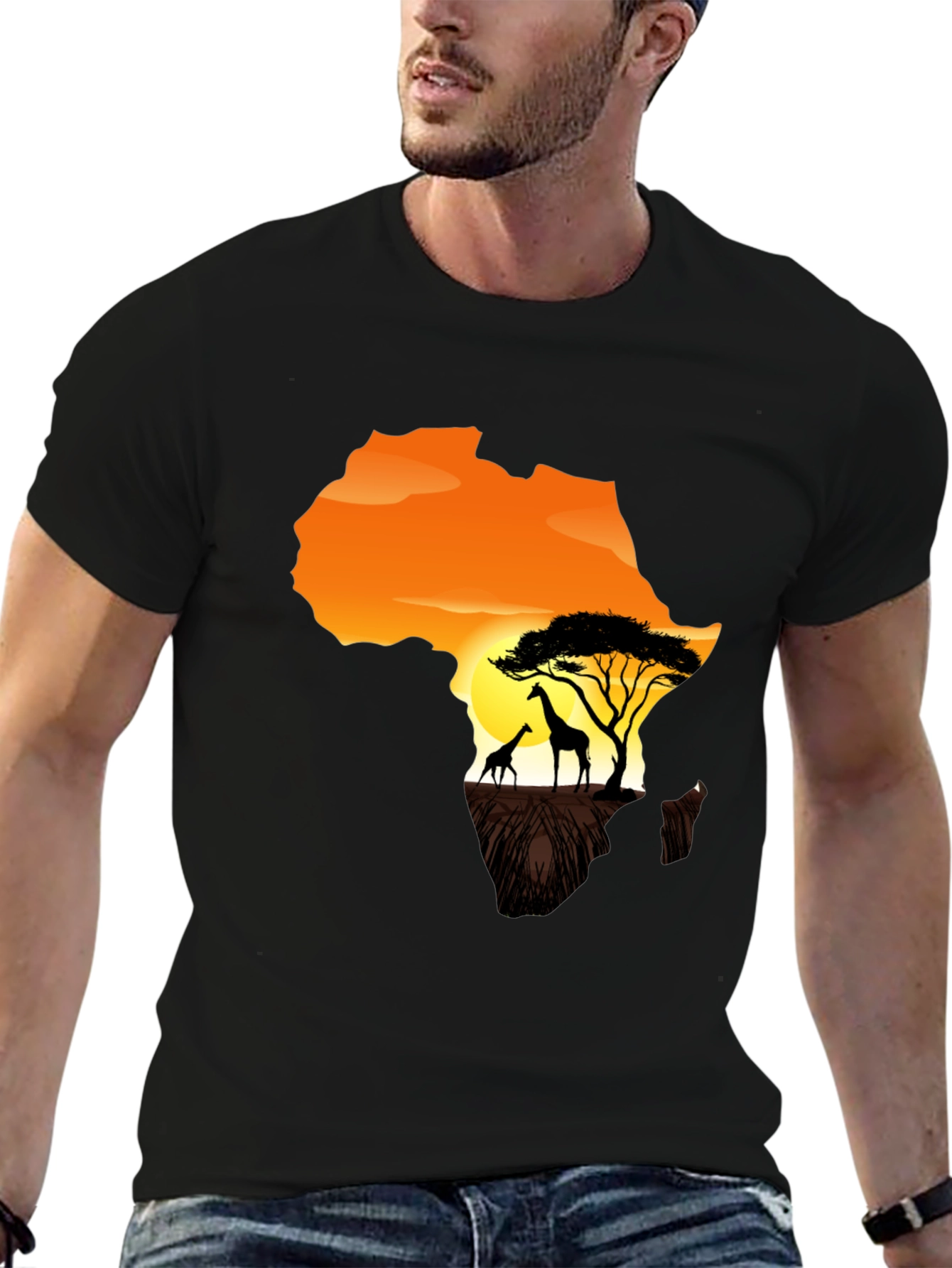 Africa Giraffe Sunset Graphic T-Shirt