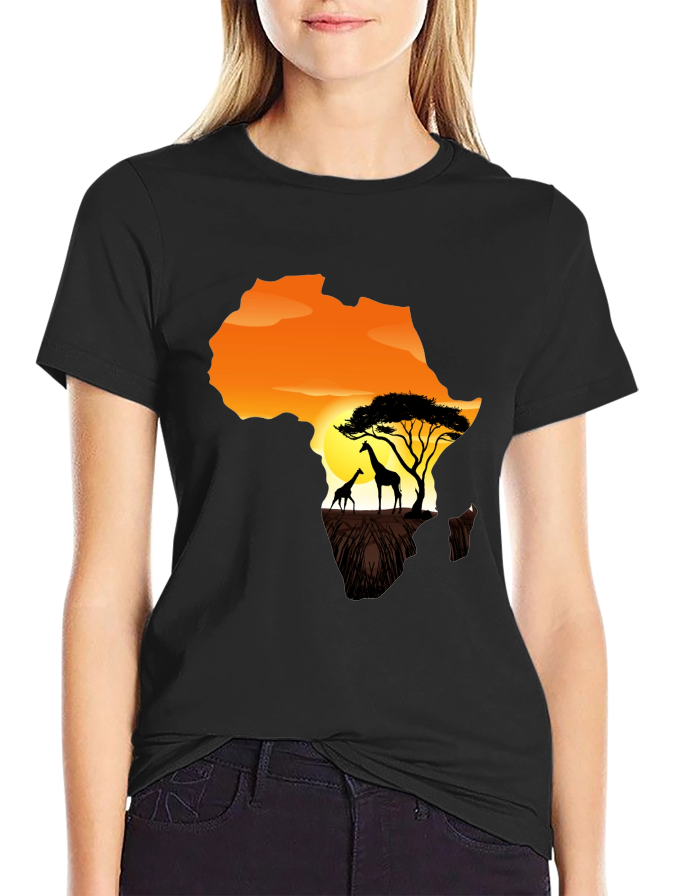 Africa Giraffe Sunset Graphic T-Shirt