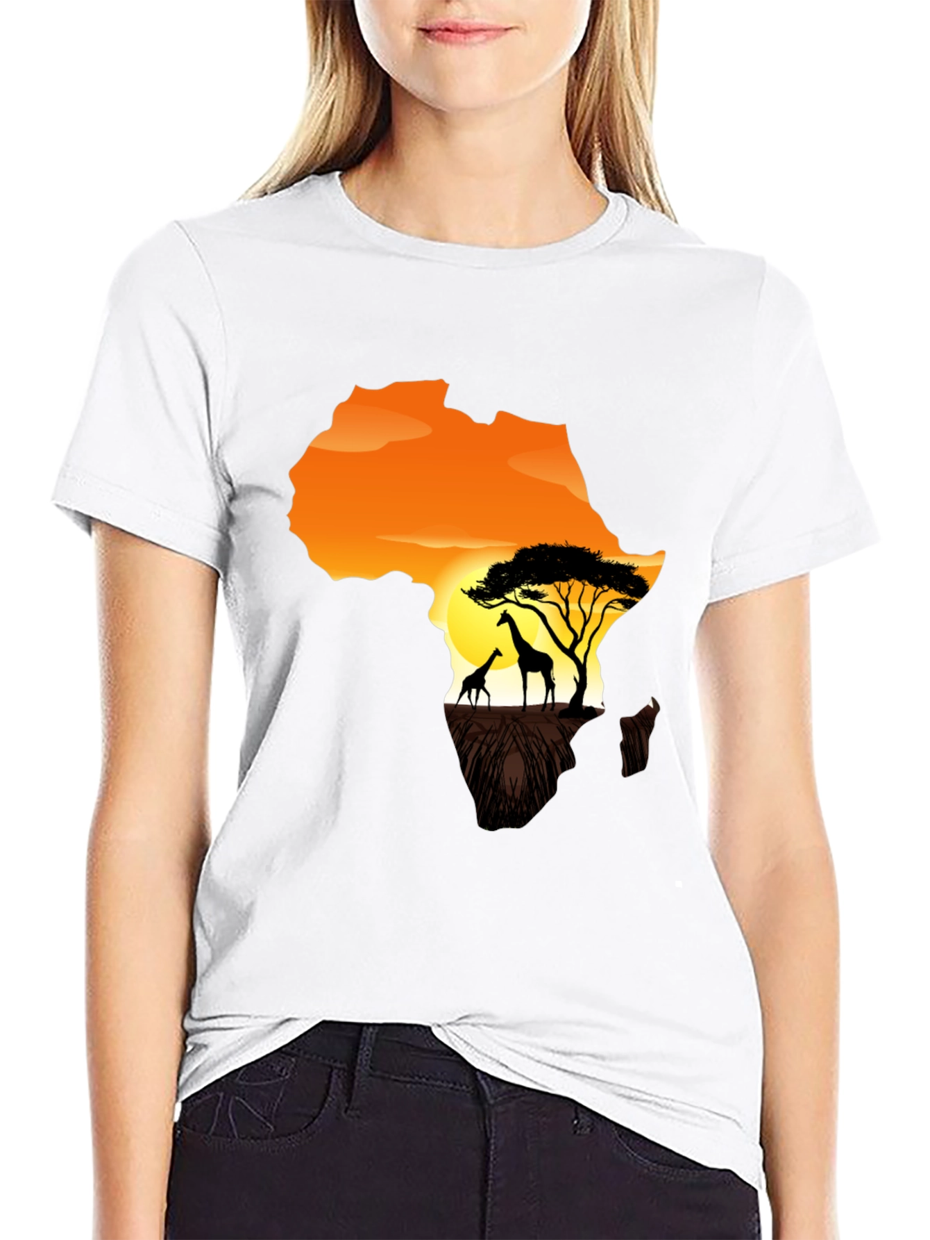 Africa Giraffe Sunset Graphic T-Shirt