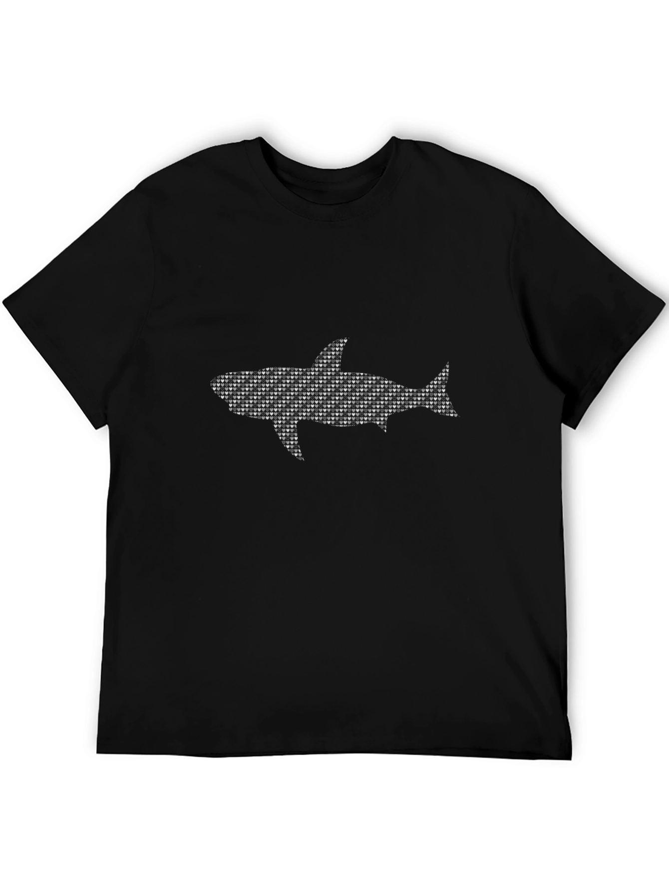 Shark Pattern Print Black Cotton T-Shirt
