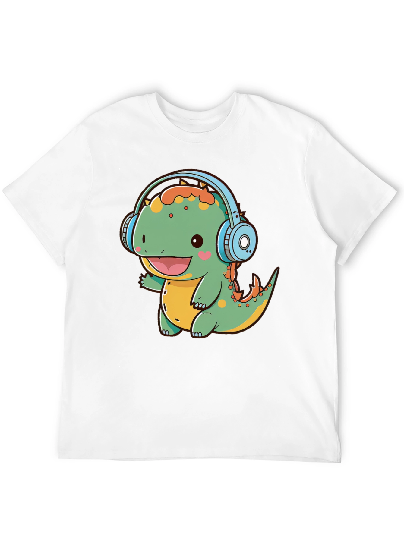 Cute Dinosaur Headphones Graphic Tee - Fun Black T-Shirt