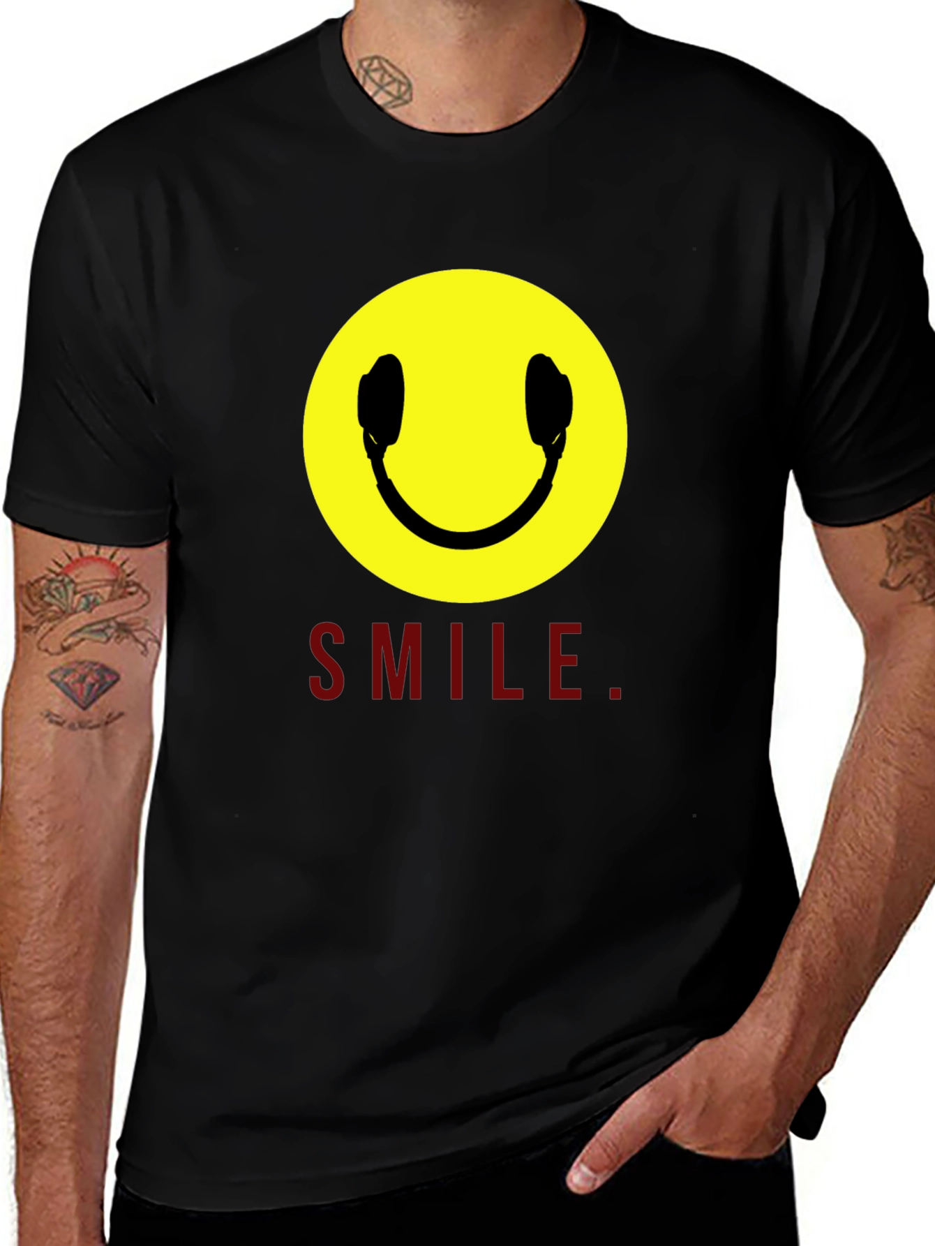 Smiley Face Headphones Graphic T-Shirt