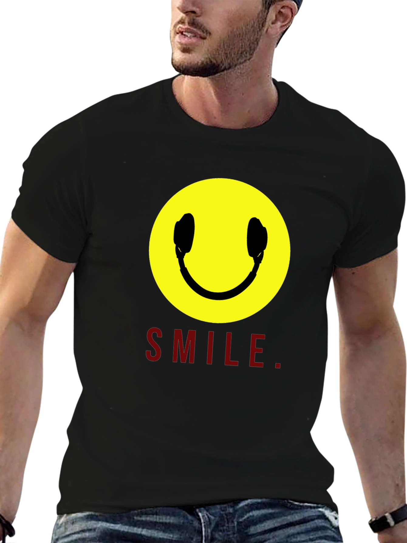 Smiley Face Headphones Graphic T-Shirt