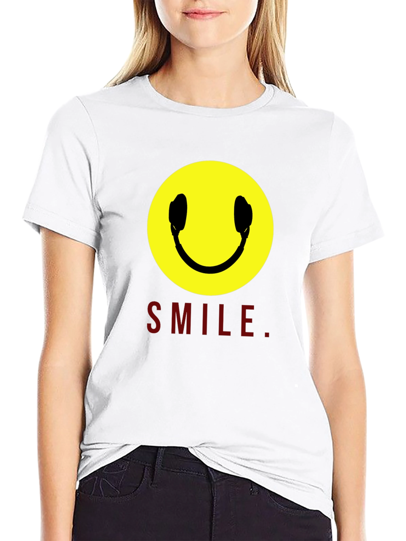 Smiley Face Headphones Graphic T-Shirt