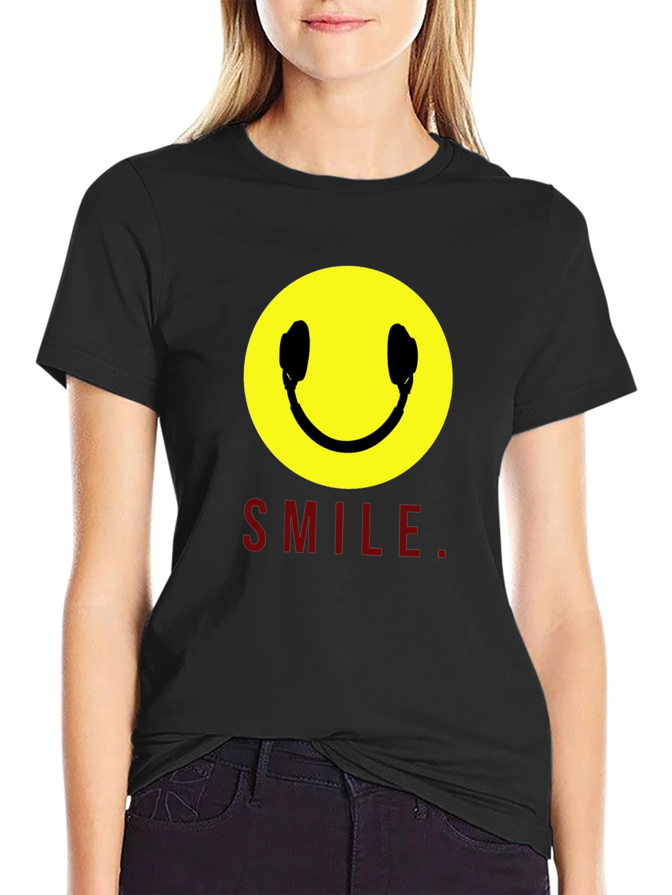 Smiley Face Headphones Graphic T-Shirt