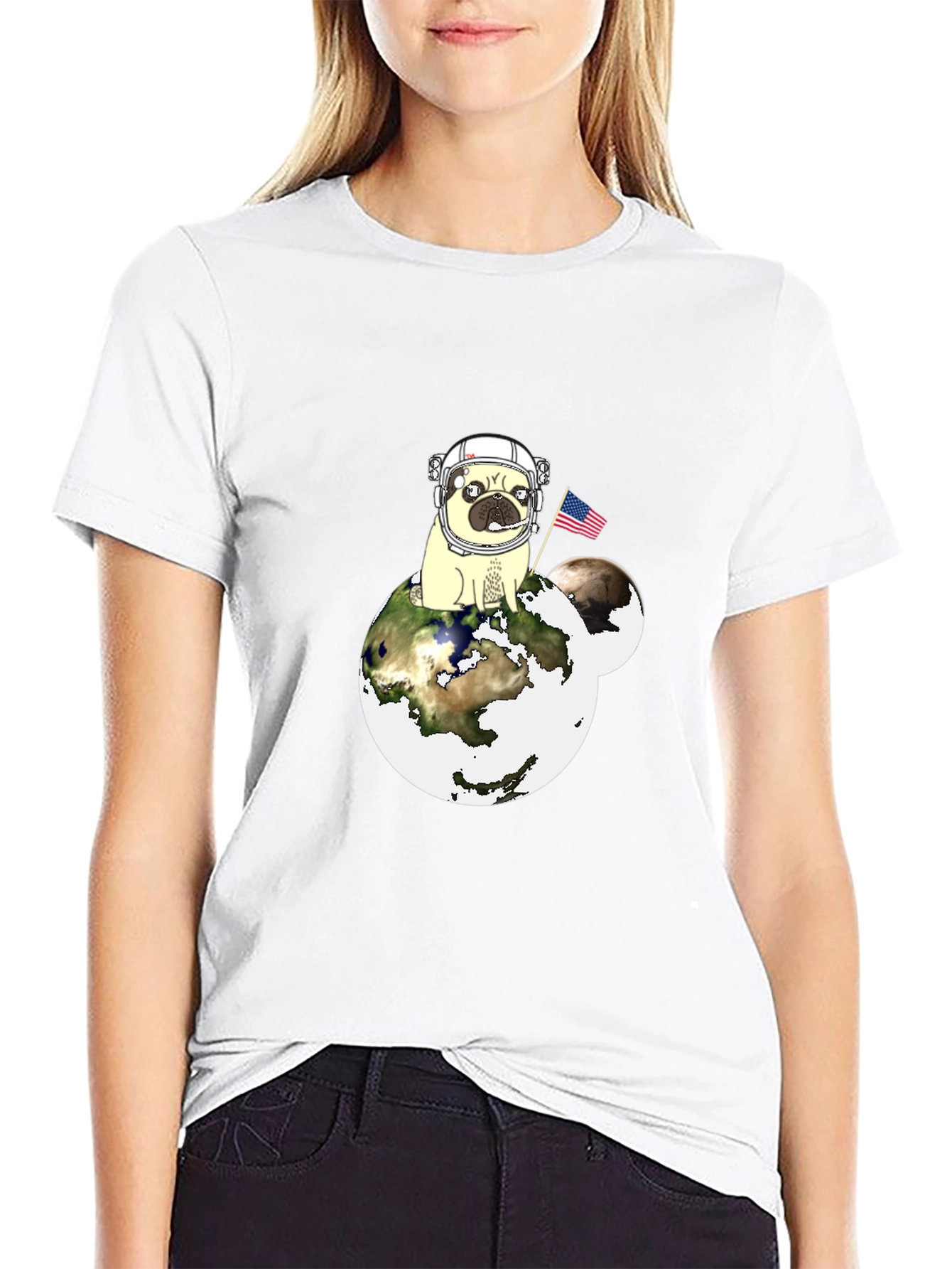 Pug Astronaut Earth Graphic T-Shirt