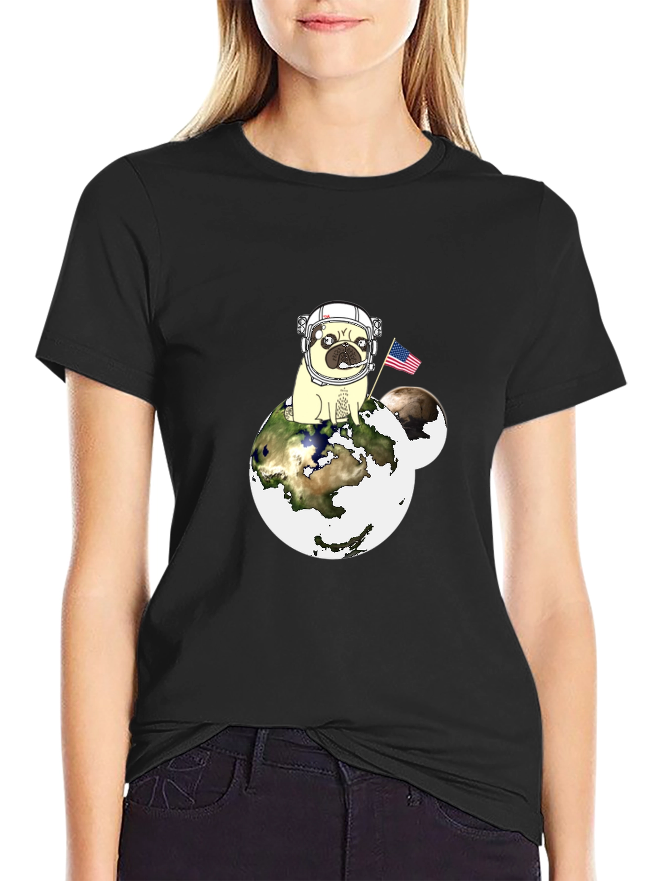 Pug Astronaut Earth Graphic T-Shirt
