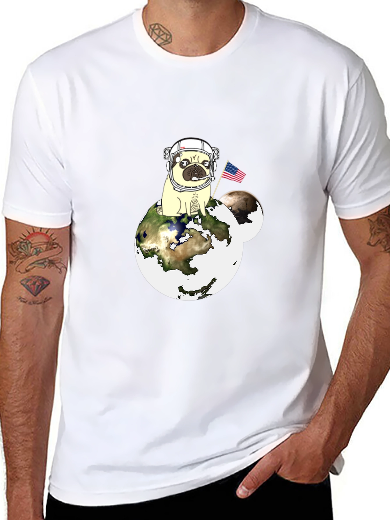 Pug Astronaut Earth Graphic T-Shirt