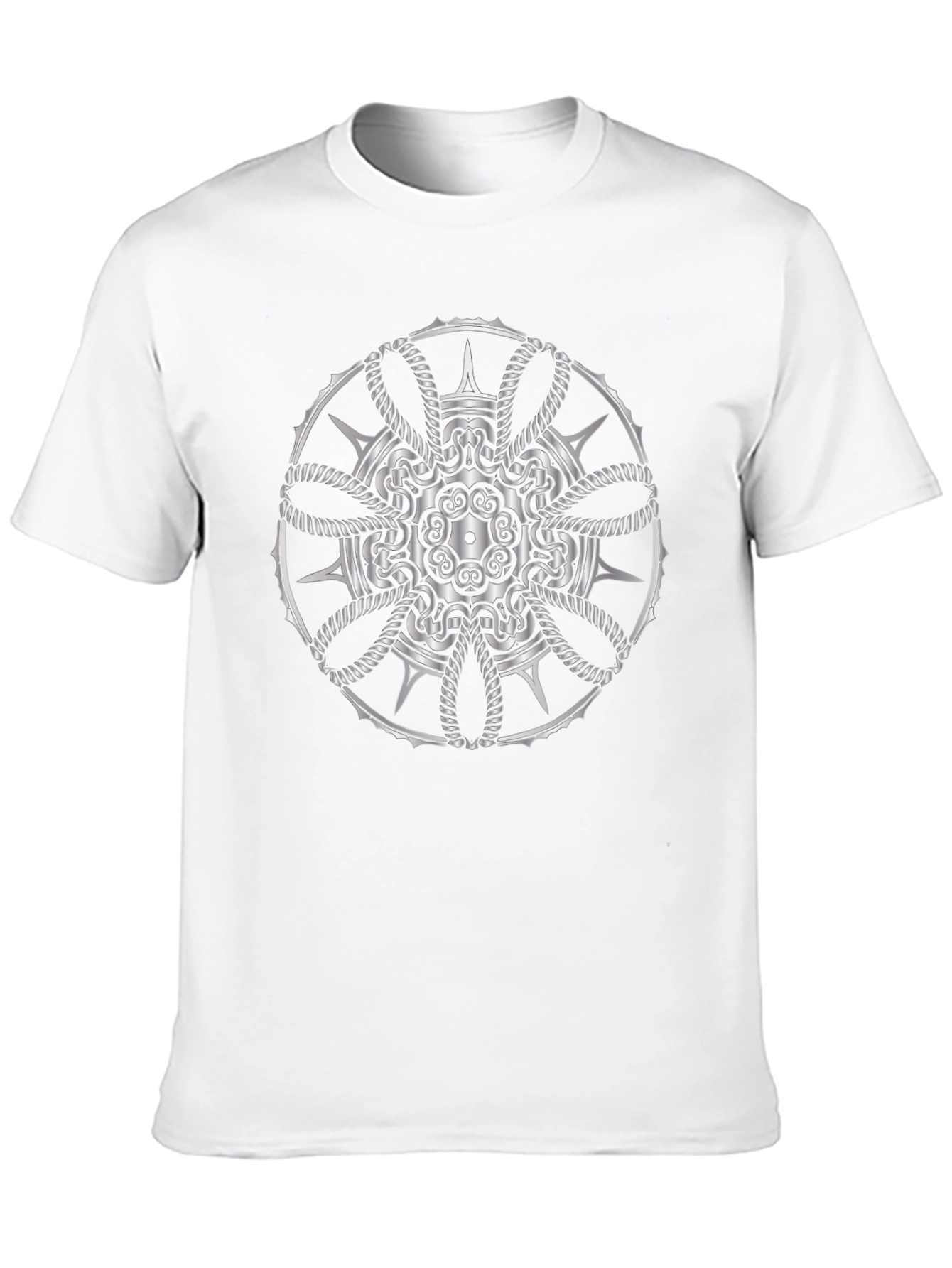 Geometric Silver Mandala Print Black T-Shirt