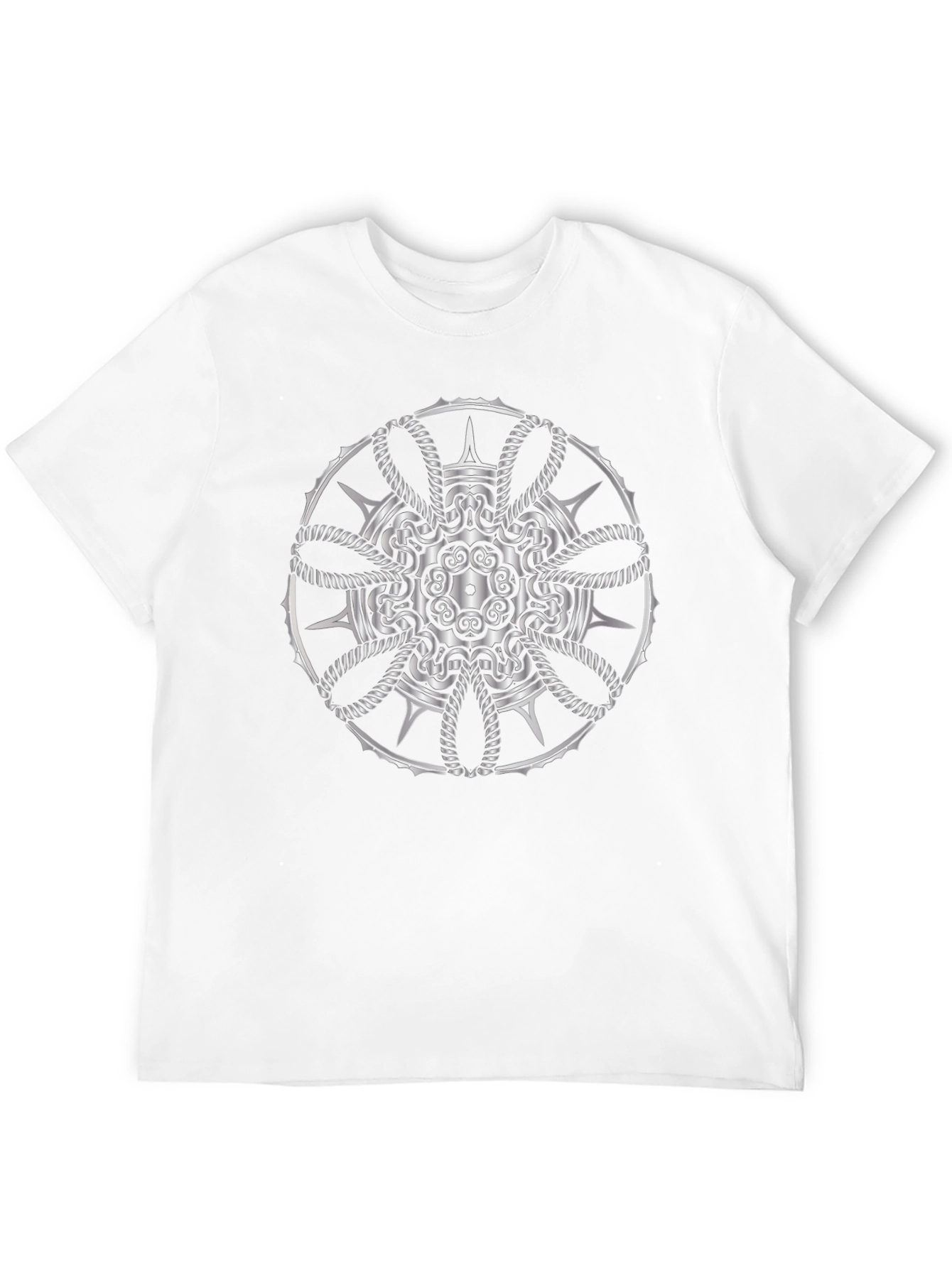 Geometric Silver Mandala Print Black T-Shirt
