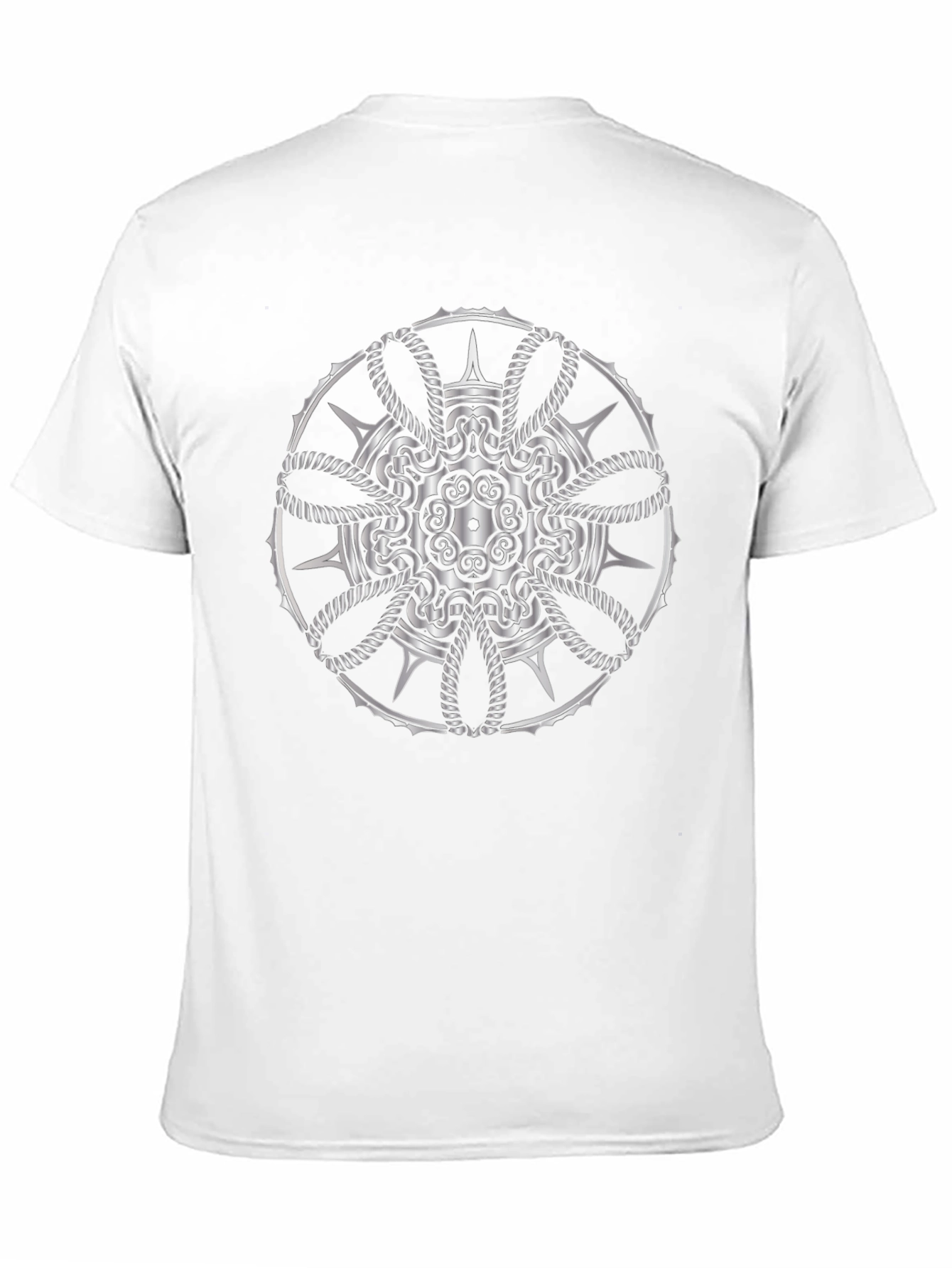 Geometric Silver Mandala Print Black T-Shirt