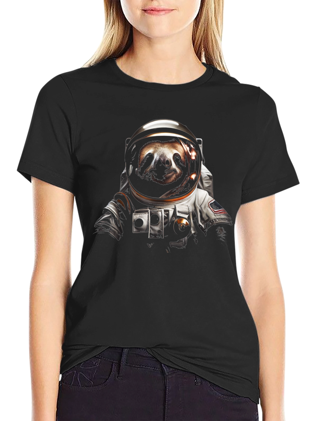 Sloth Astronaut Graphic T-Shirt - Black