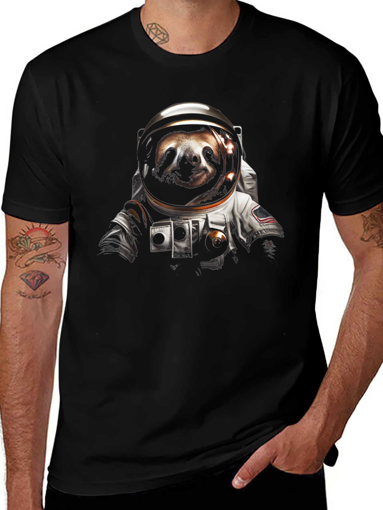 Sloth Astronaut Graphic T-Shirt - Black