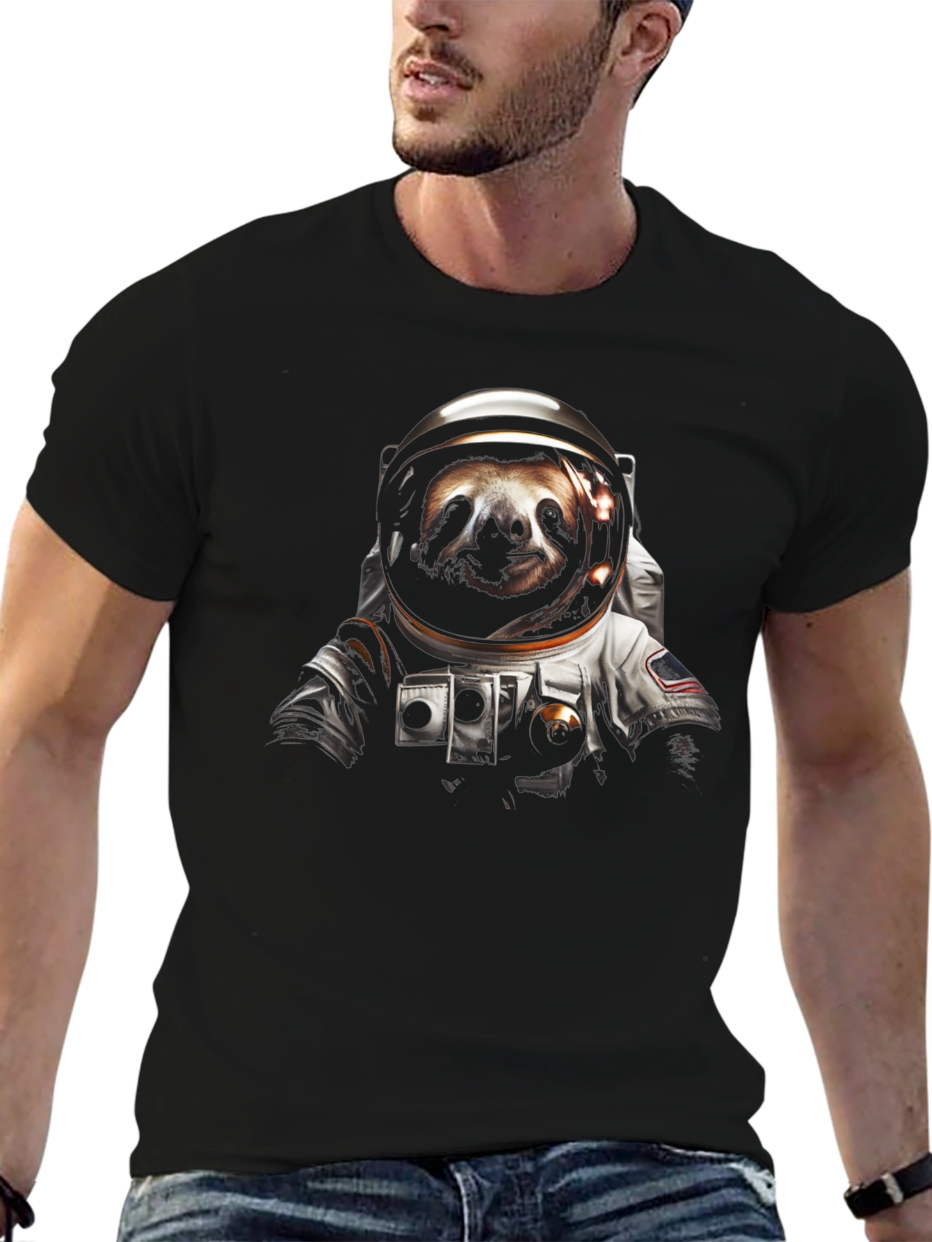 Sloth Astronaut Graphic T-Shirt - Black
