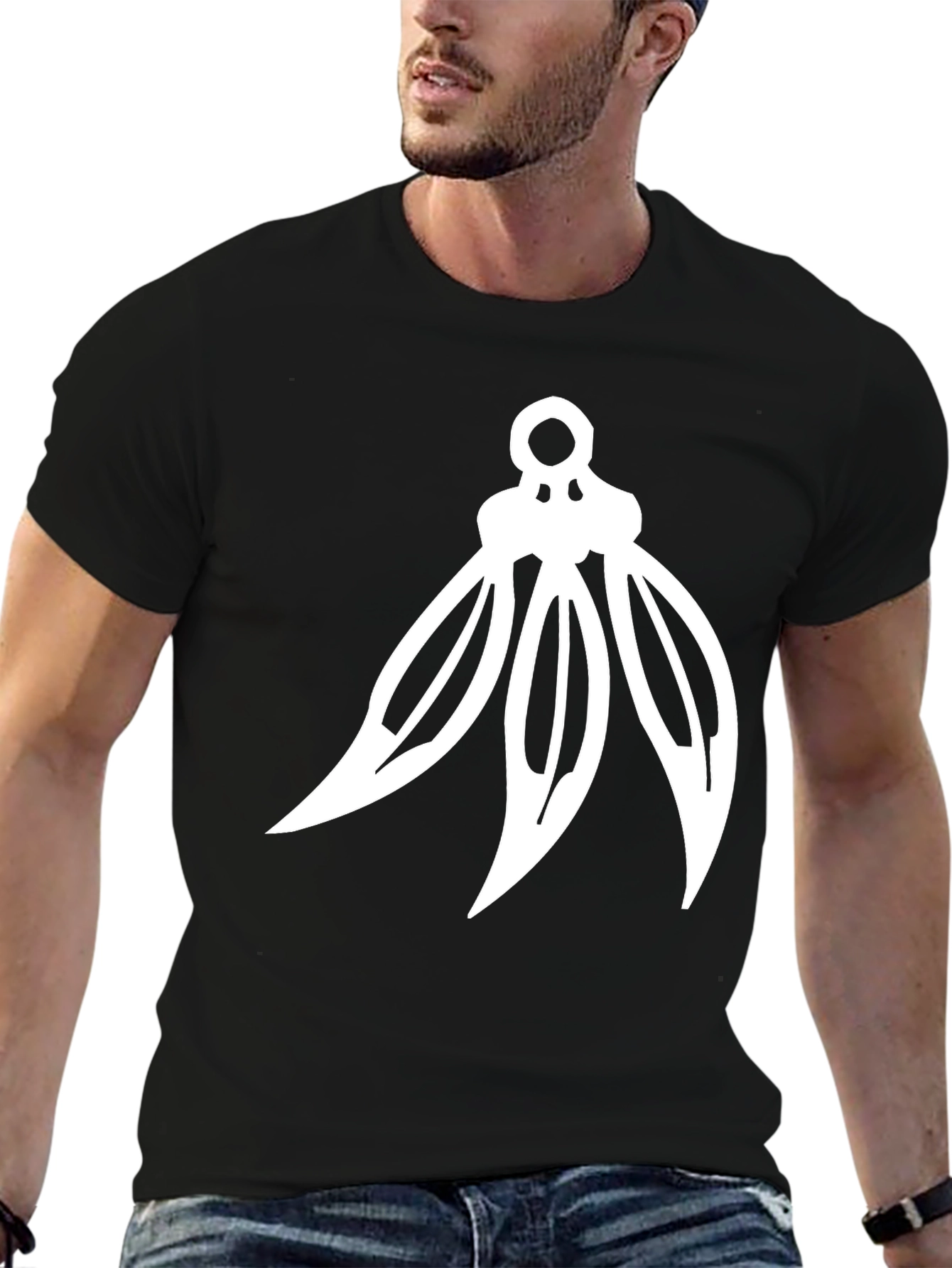 Modern Graphic Tee - Black with White Abstract Design