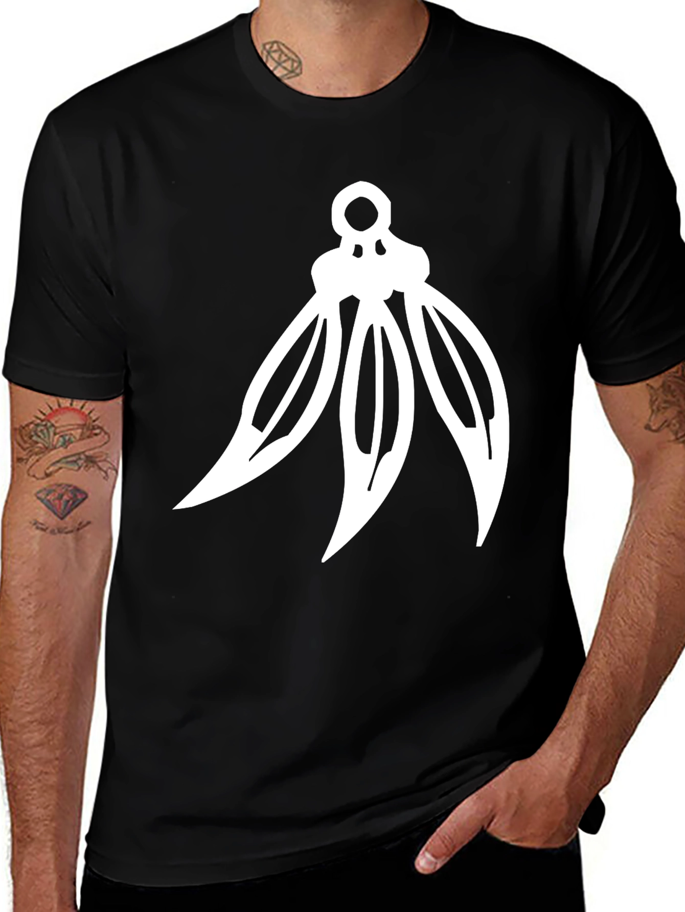 Modern Graphic Tee - Black with White Abstract Design